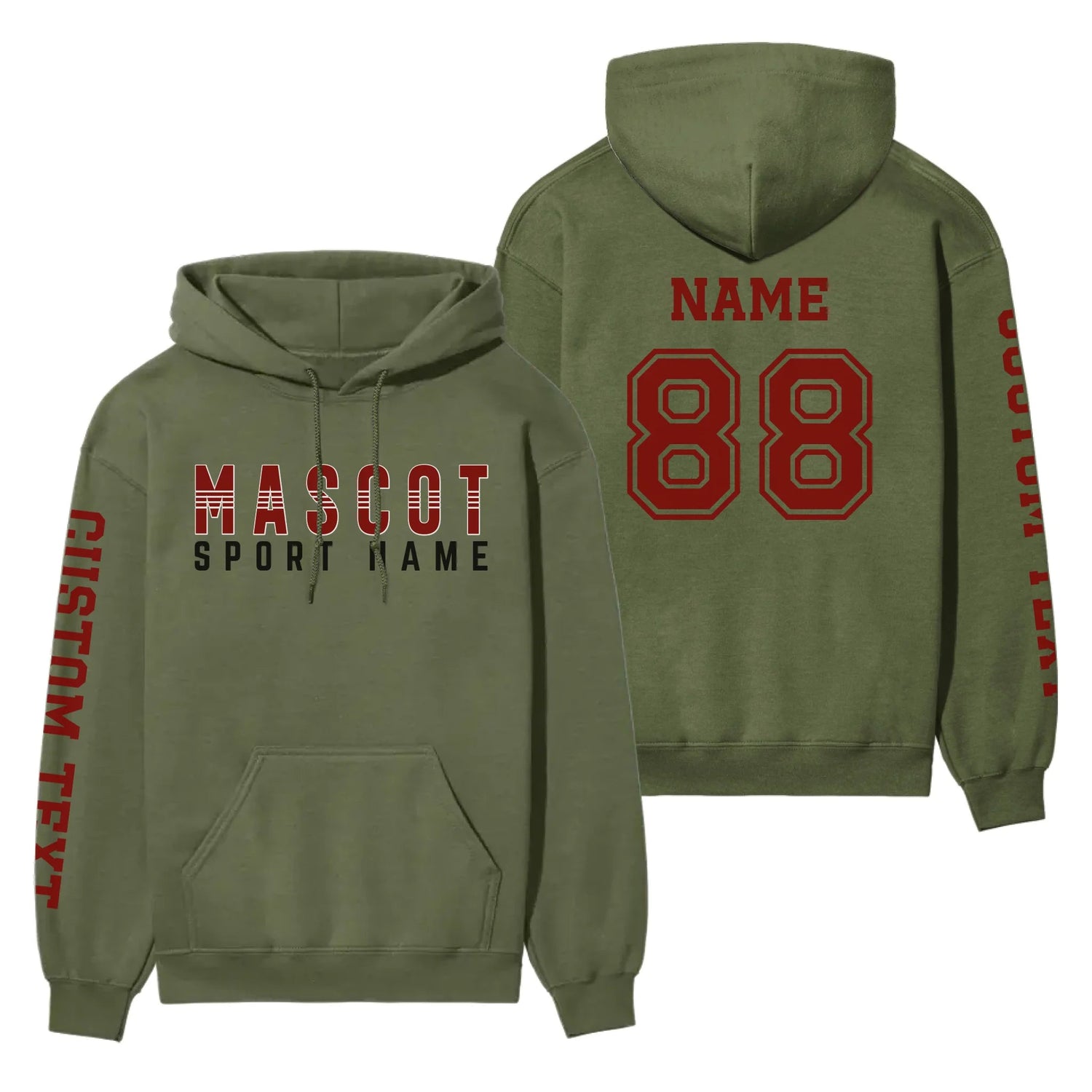 Custom School Spirit on a Hoodie With Mascot and Sport With Striped Text Design on a Hoodie
