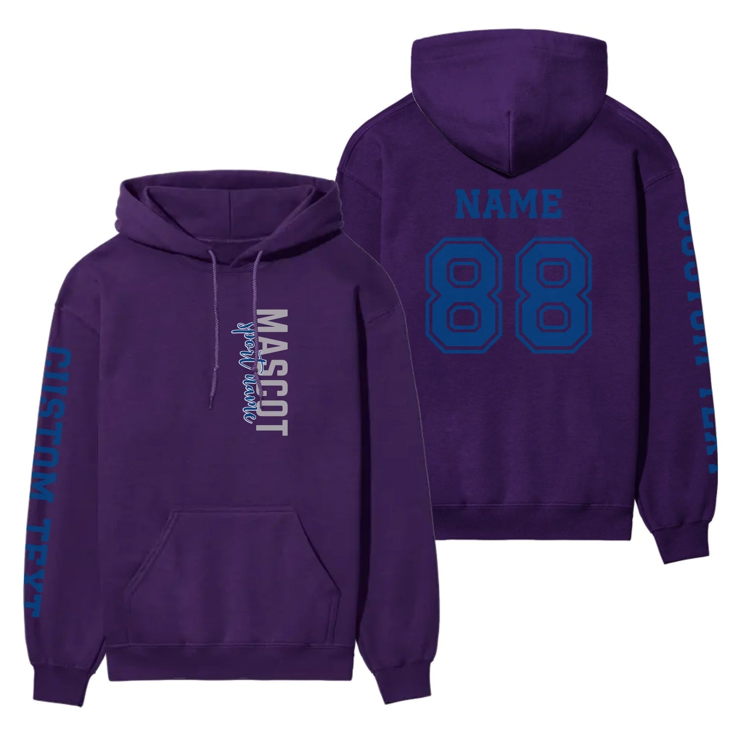Custom School Spirit on a Hoodie With Mascot & Sport Name With Modern Vertical Design on a Hoodie