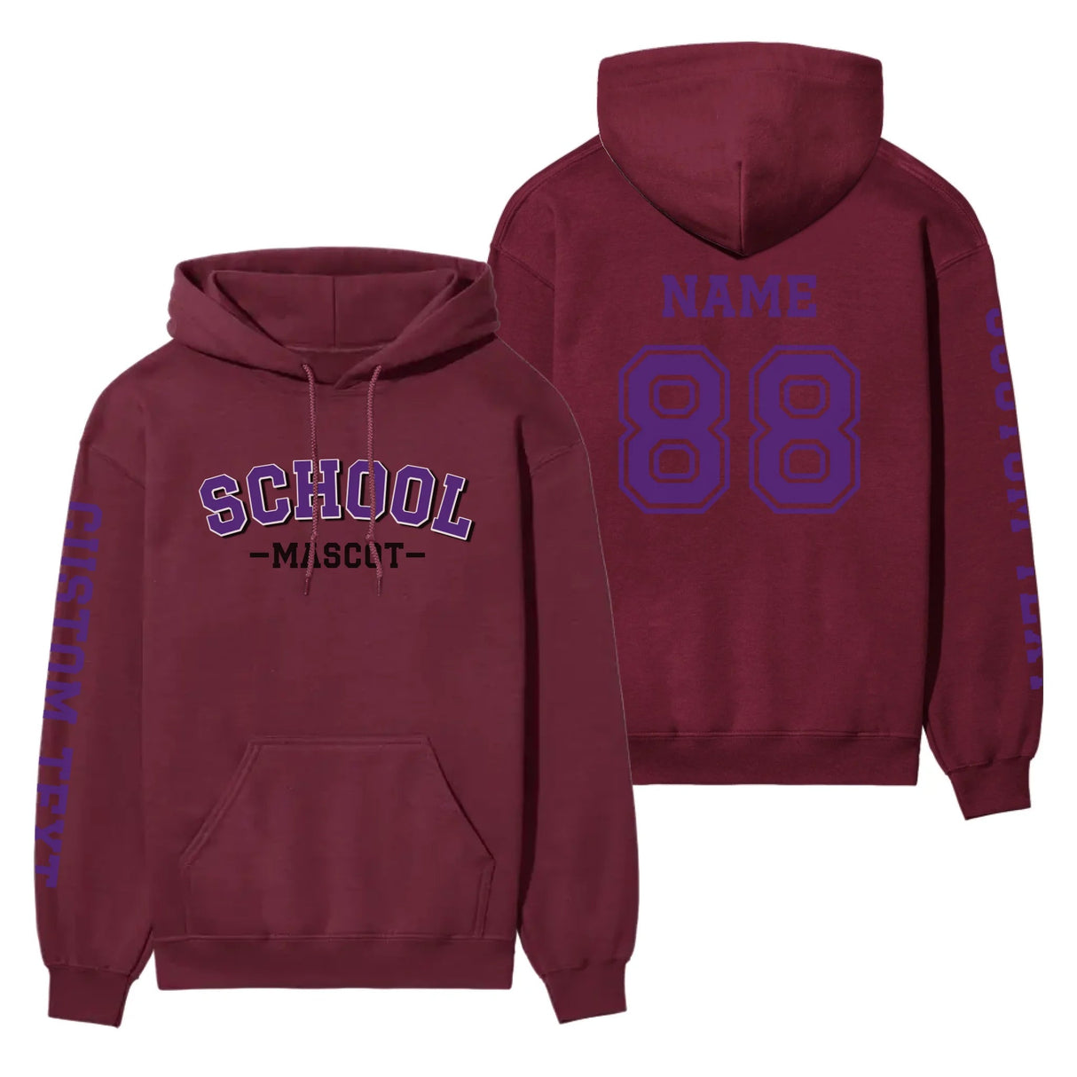 Custom School Spirit on a Hoodie With School and Mascot Name With Classic Arch Design on a Hoodie