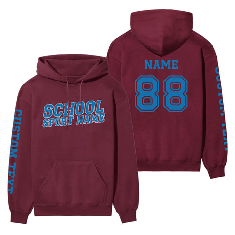 Custom School Spirit on a Hoodie With School and Mascot Name With Slanted Block Varsity Design on a Hoodie