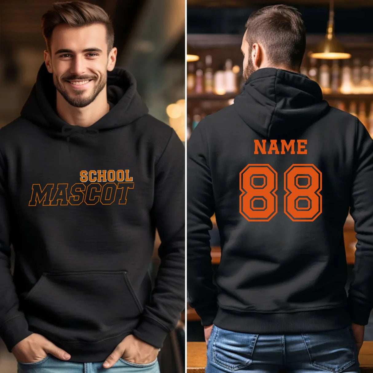 Custom School Spirit on a Hoodie With School and Mascot with Outline Design on a Hoodie