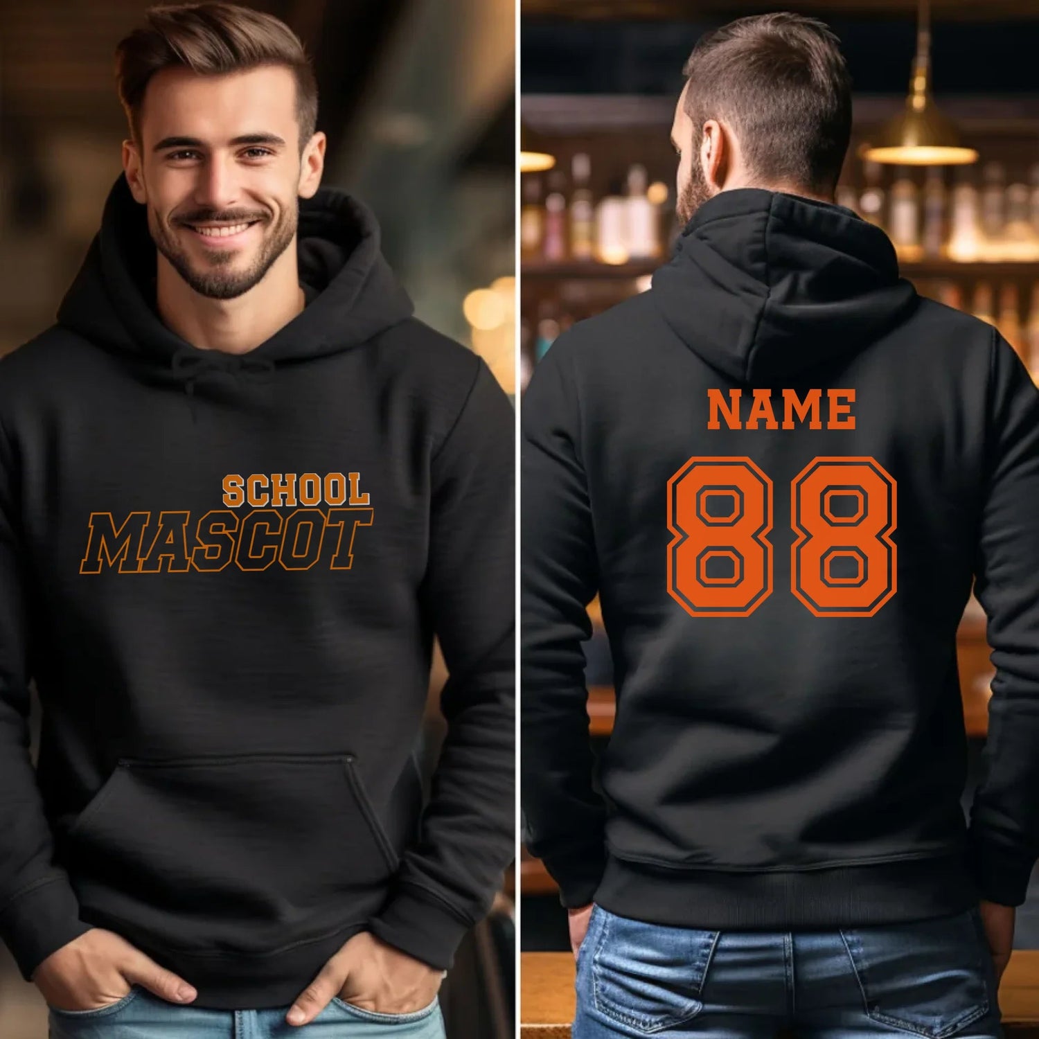 Custom School Spirit on a Hoodie With School and Mascot with Outline Design on a Hoodie