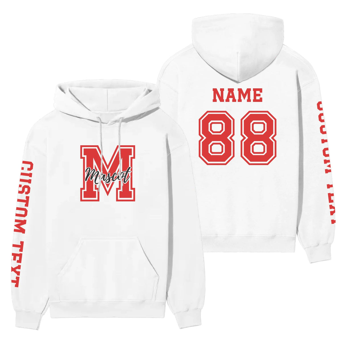 Custom School Mascot on a Hoodie With Large Initial and Mascot Name on a Hoodie