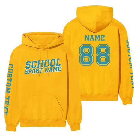 Custom School Spirit on a Hoodie With School and Mascot Name With Slanted Block Varsity Design on a Hoodie
