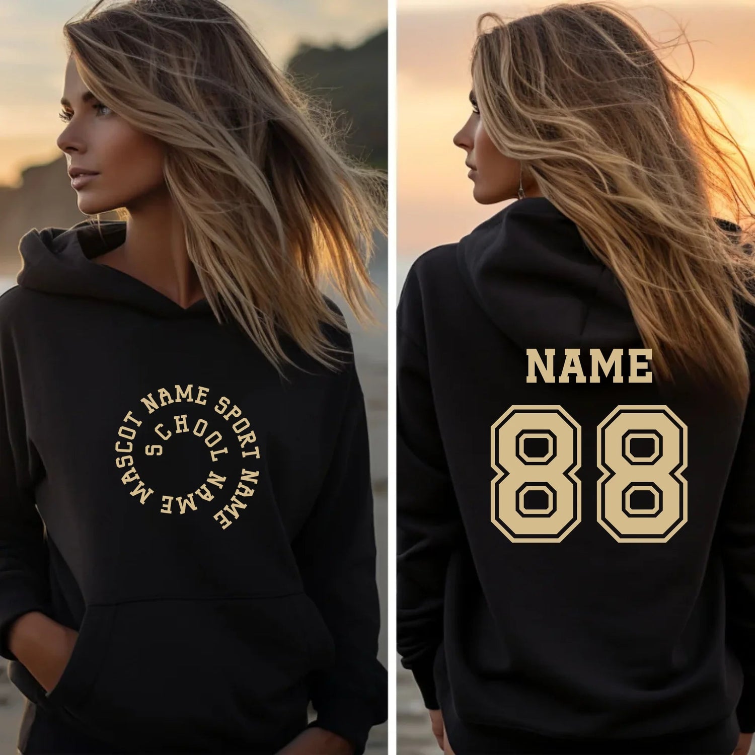 Custom School Spirit on a Hoodie With Spiral Text Design on a Hoodie