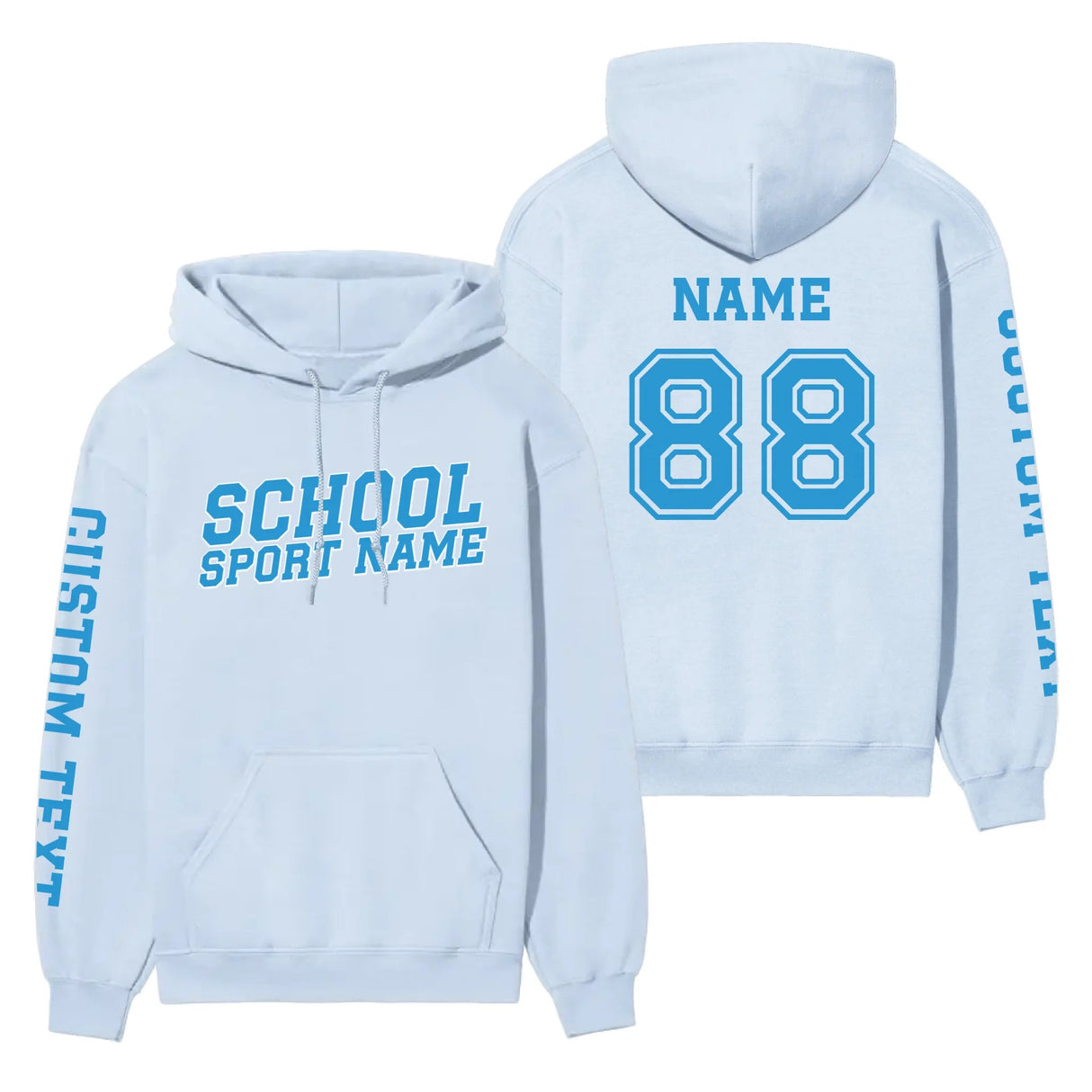 Custom School Spirit on a Hoodie With School and Mascot Name With Slanted Block Varsity Design on a Hoodie