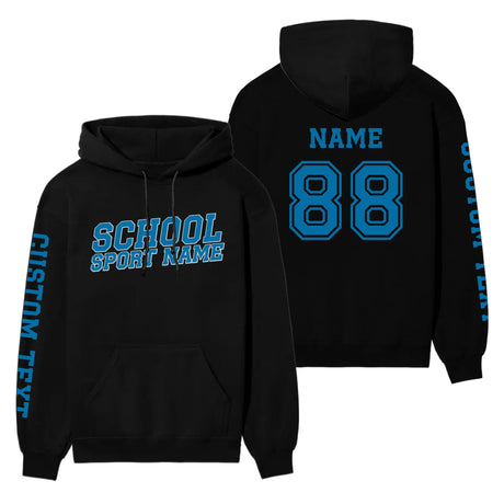 Custom School Spirit on a Hoodie With School and Mascot Name With Slanted Block Varsity Design on a Hoodie