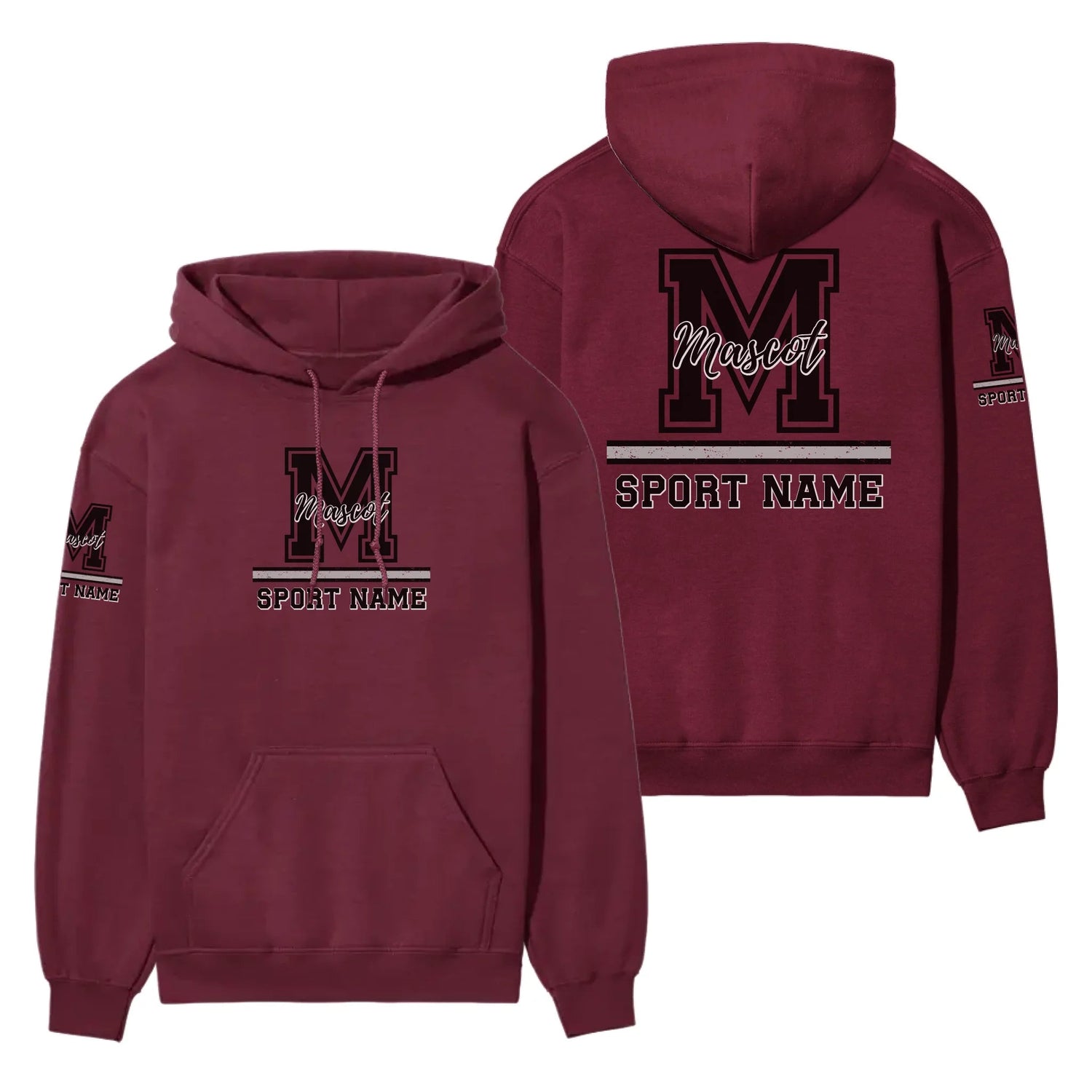 Custom School Mascot on a Hoodie With Large Initial, Mascot & Sport Name on a Hoodie