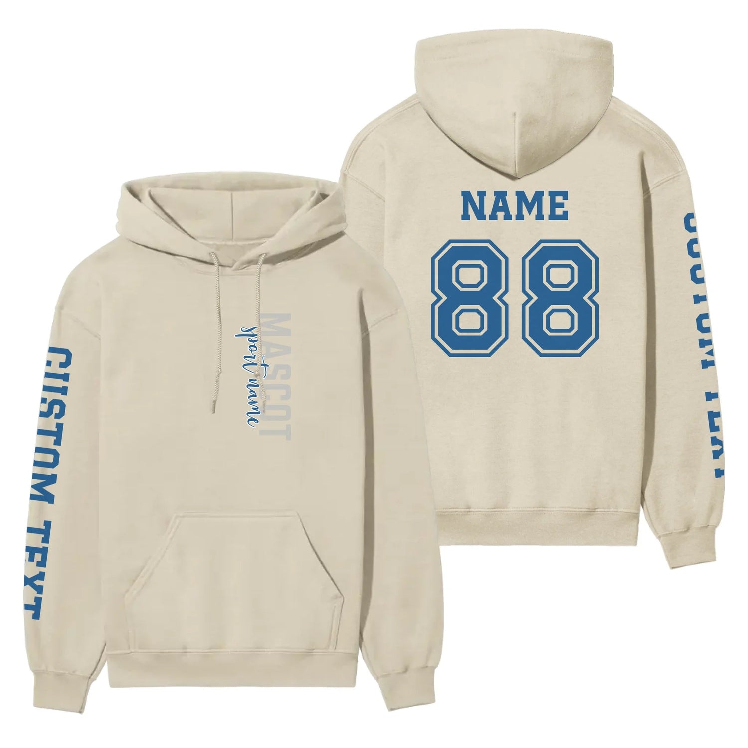 Custom School Spirit on a Hoodie With Mascot & Sport Name With Modern Vertical Design on a Hoodie