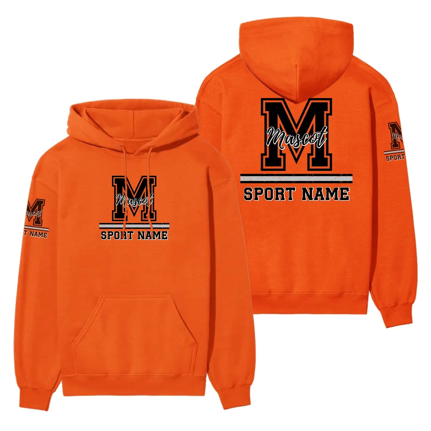 Custom School Mascot on a Hoodie With Large Initial, Mascot & Sport Name on a Hoodie