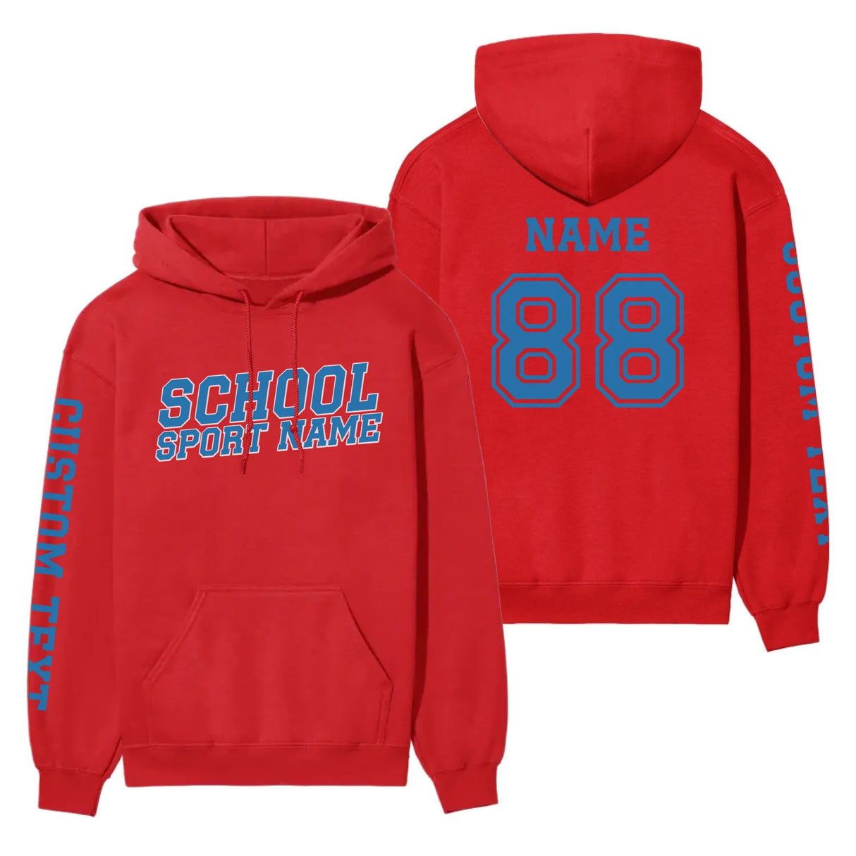 Custom School Spirit on a Hoodie With School and Mascot Name With Slanted Block Varsity Design on a Hoodie