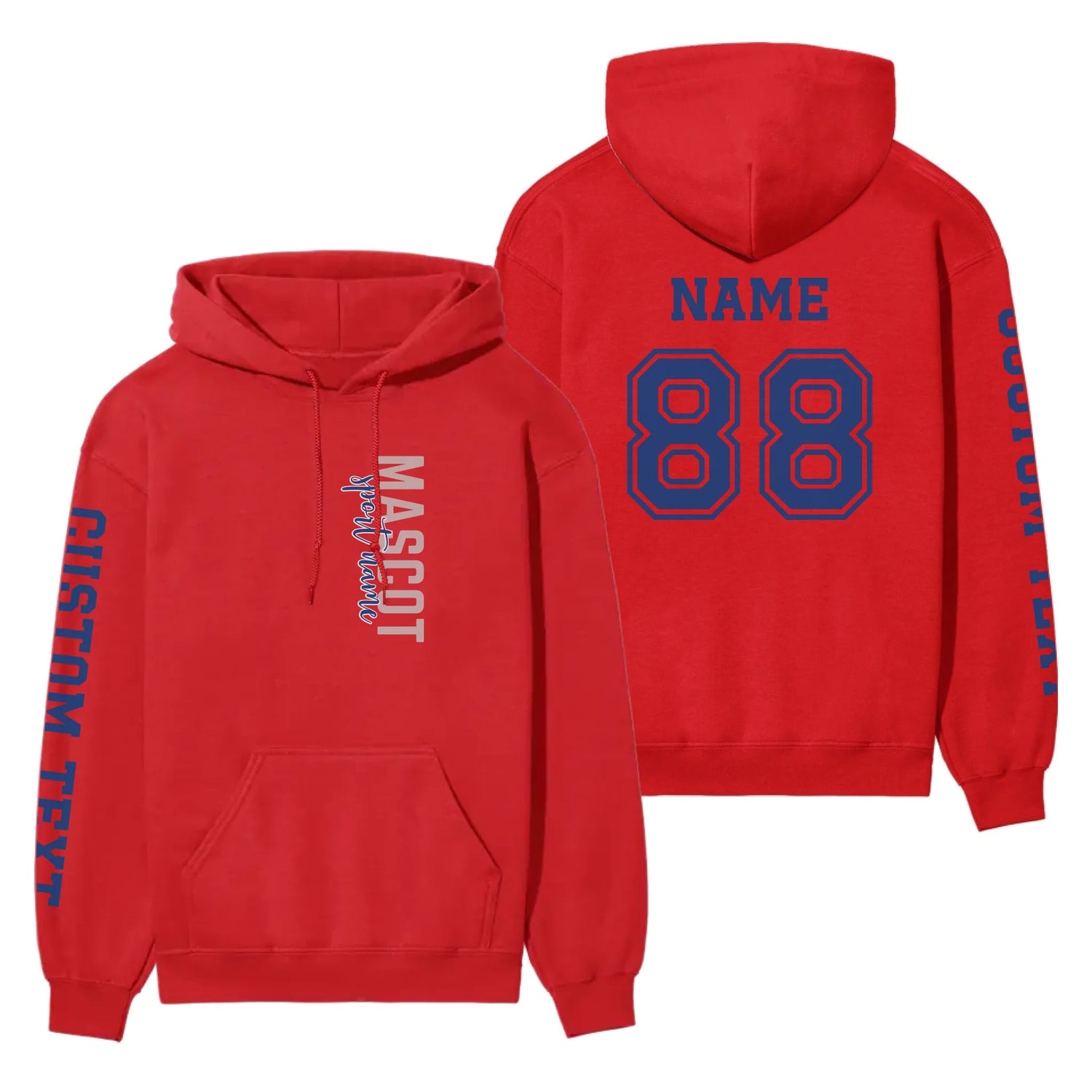 Custom School Spirit on a Hoodie With Mascot & Sport Name With Modern Vertical Design on a Hoodie