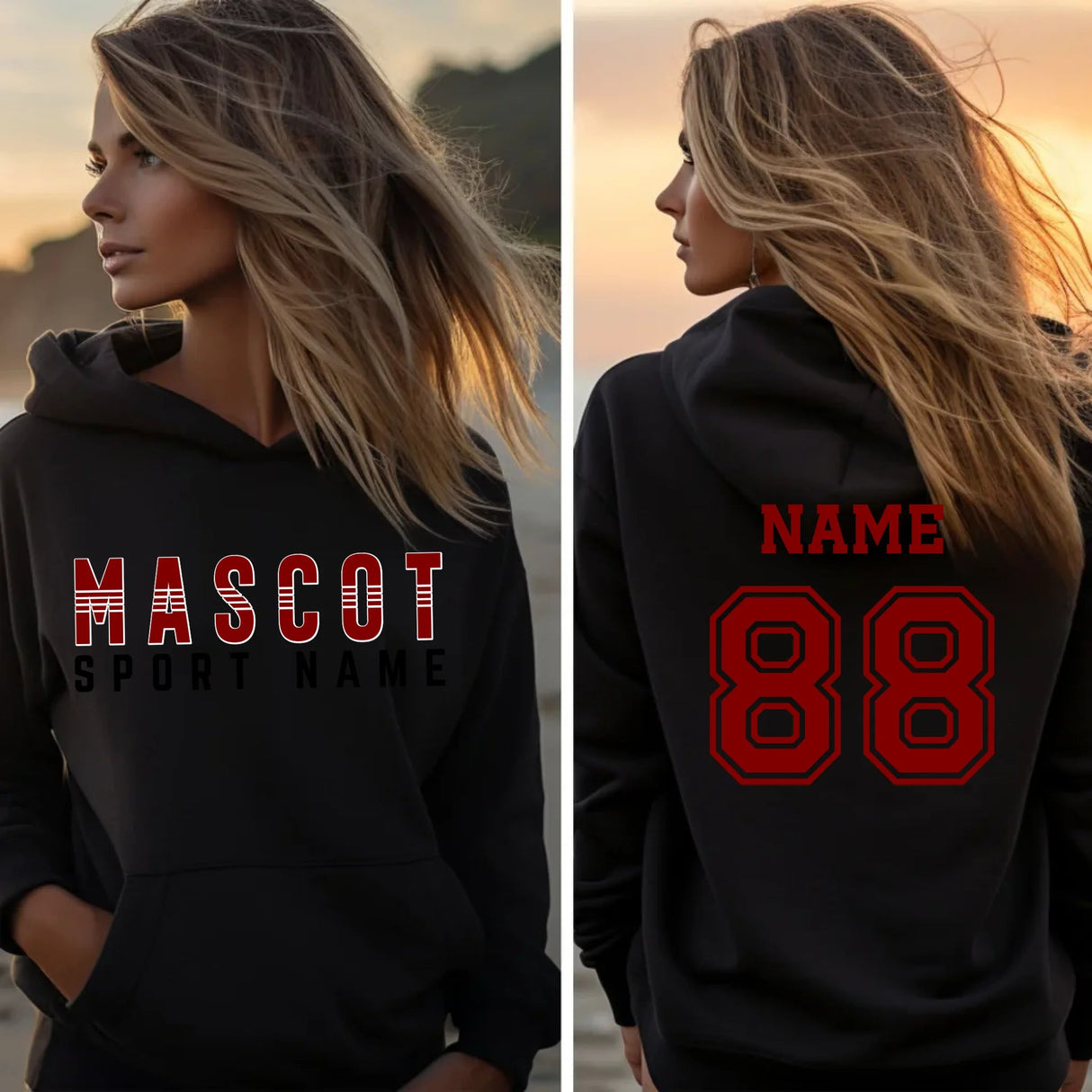 Custom School Spirit on a Hoodie With Mascot and Sport With Striped Text Design on a Hoodie