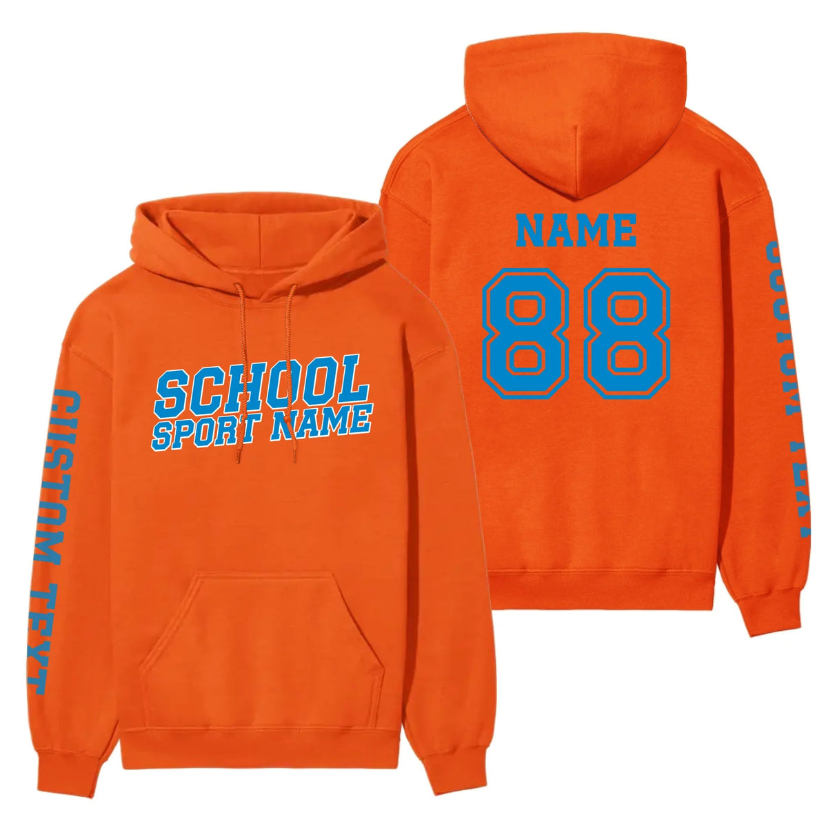 Custom School Spirit on a Hoodie With School and Mascot Name With Slanted Block Varsity Design on a Hoodie