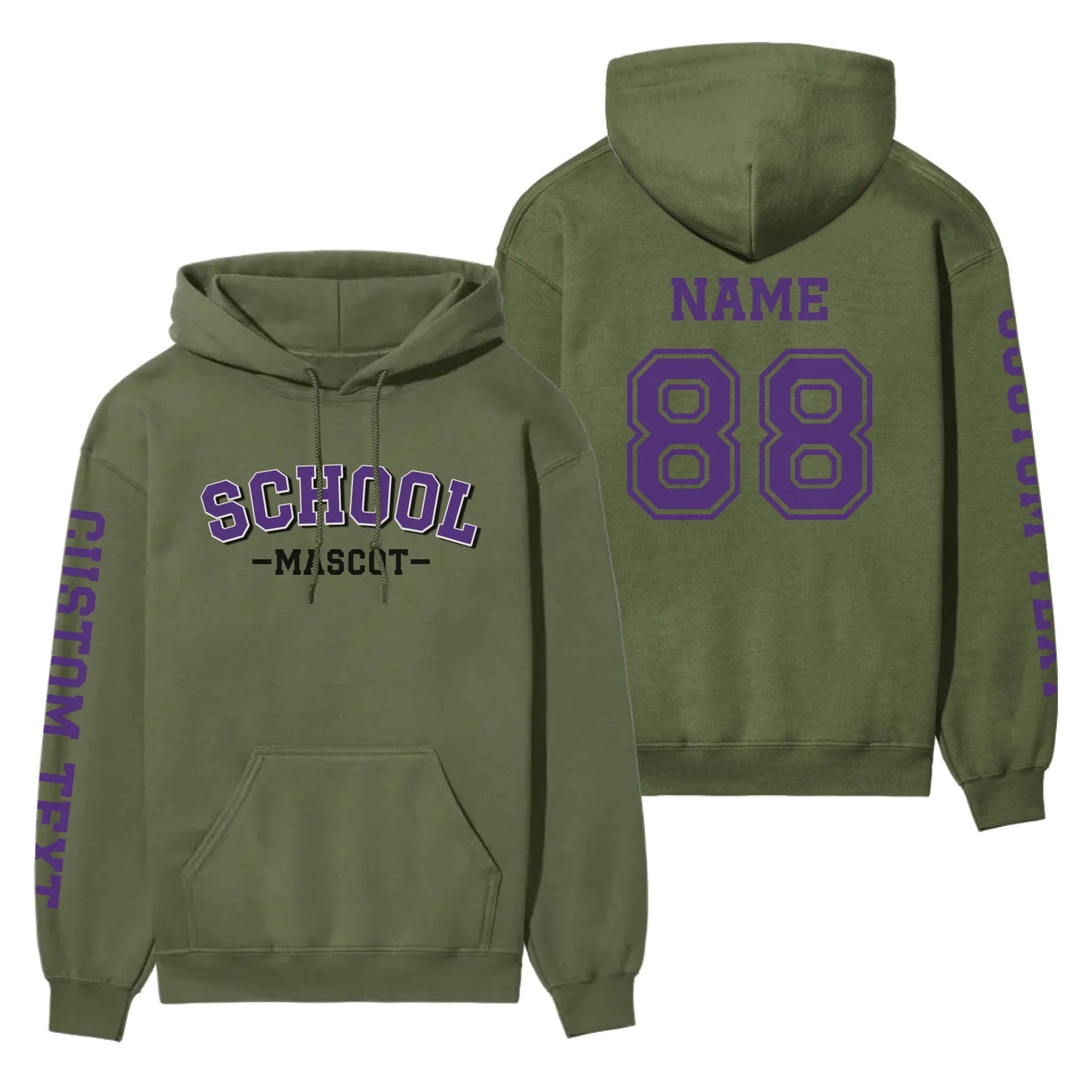 Custom School Spirit on a Hoodie With School and Mascot Name With Classic Arch Design on a Hoodie
