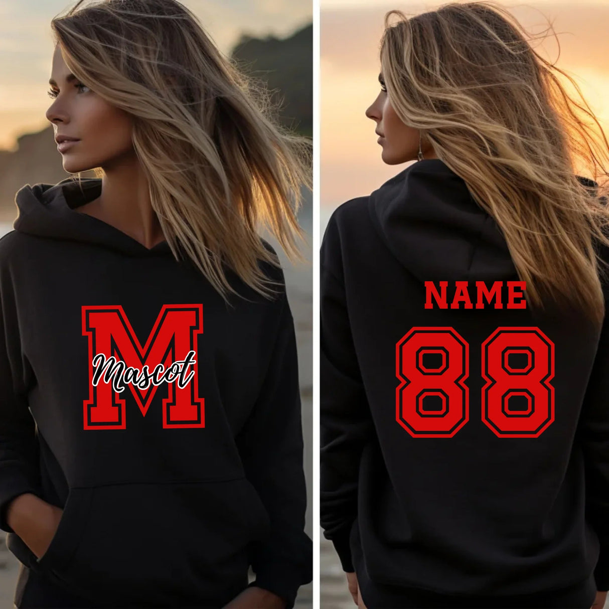 Custom School Mascot on a Hoodie With Large Initial and Mascot Name on a Hoodie