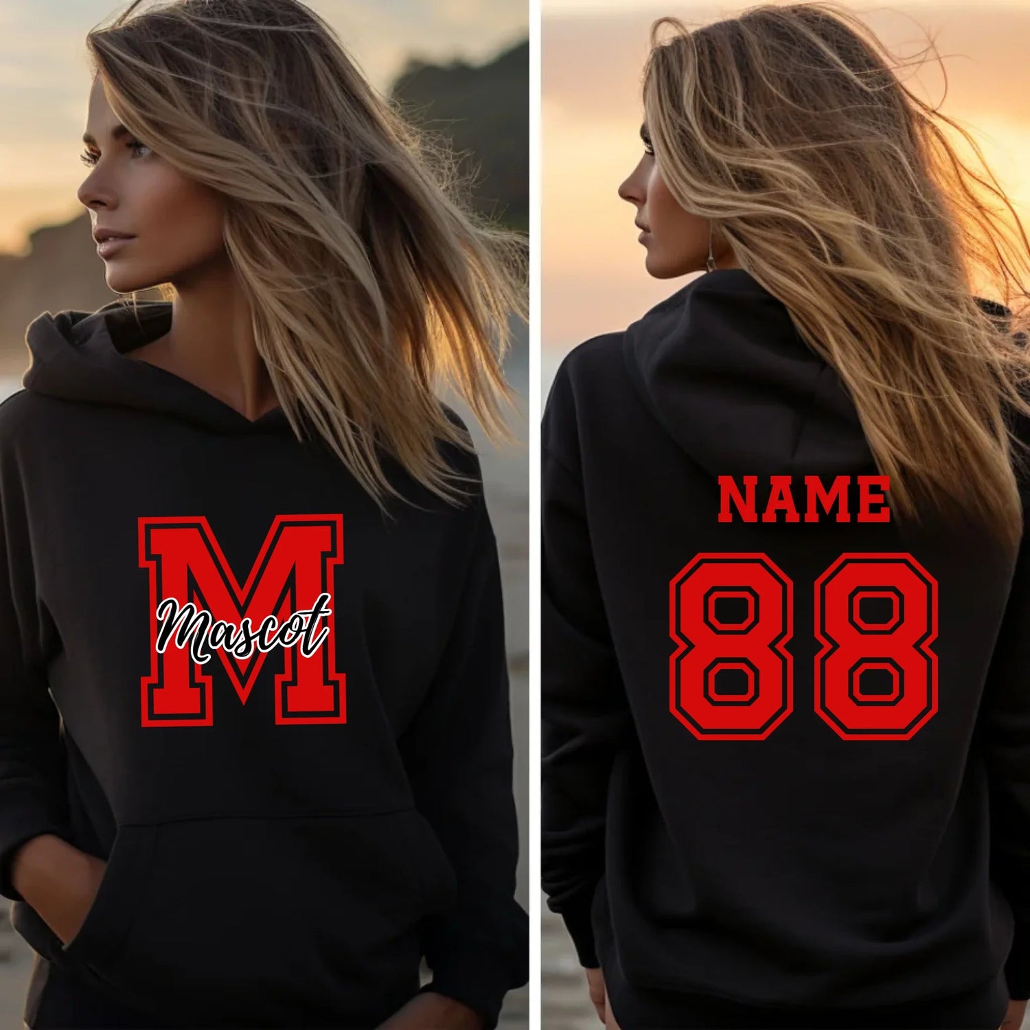 Custom School Mascot on a Hoodie With Large Initial and Mascot Name on a Hoodie