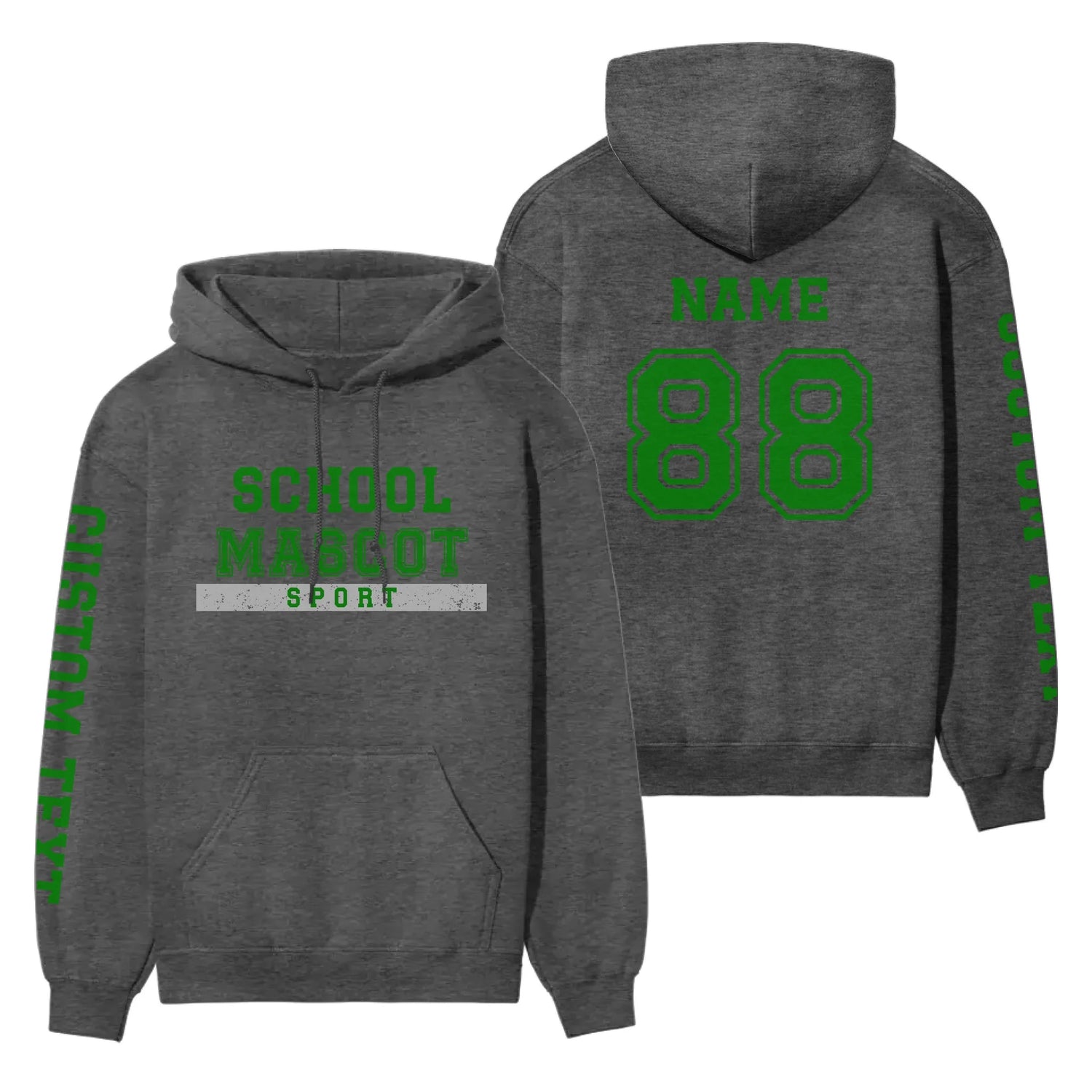 Custom School Spirit on a Hoodie With Mascot & Sport Name With Bold Varsity Design on a Hoodie