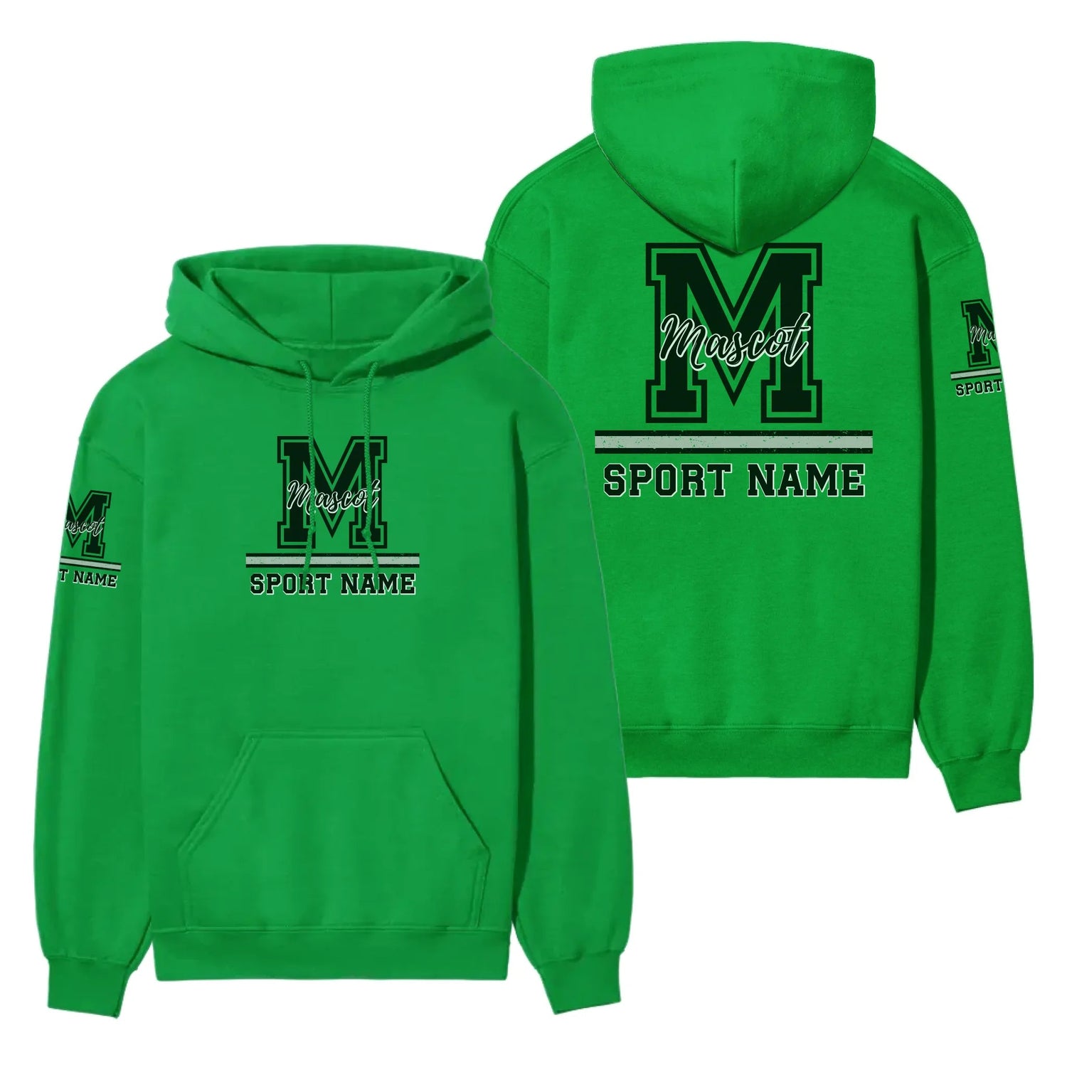 Custom School Mascot on a Hoodie With Large Initial, Mascot & Sport Name on a Hoodie