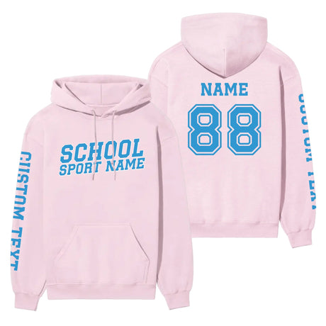Custom School Spirit on a Hoodie With School and Mascot Name With Slanted Block Varsity Design on a Hoodie