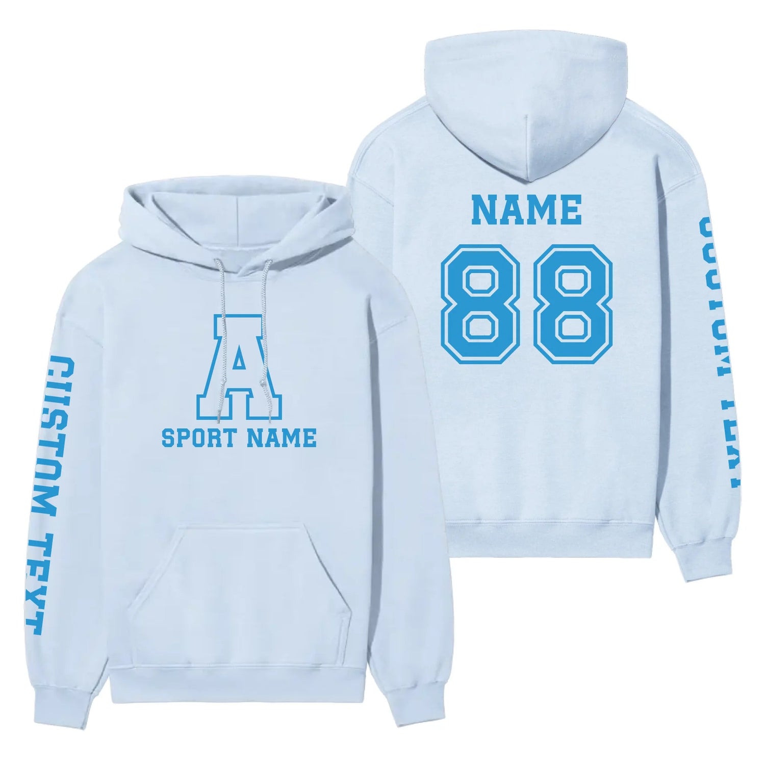Custom School Spirit on a Hoodie With Initial & Sport With Classic Letter Block Design on a Hoodie