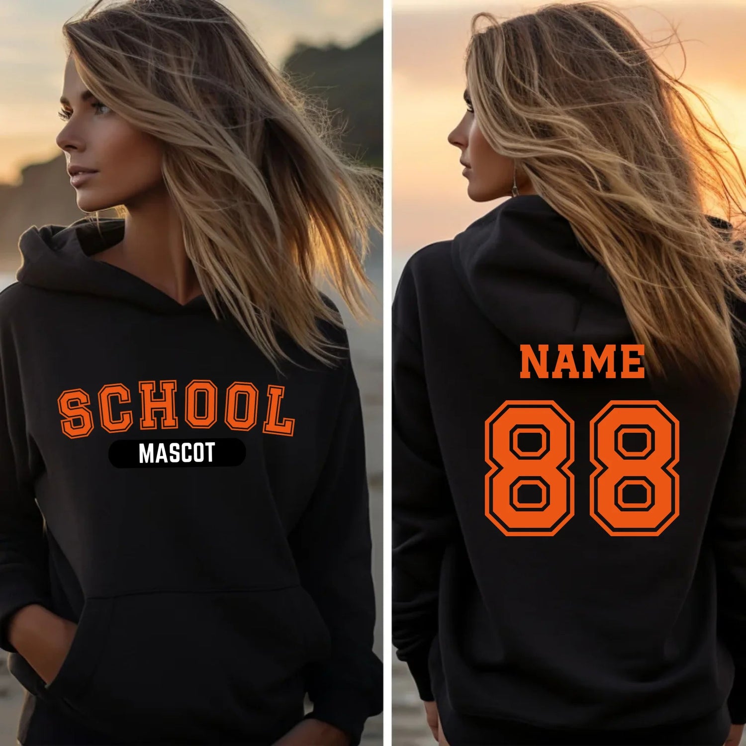 Custom School Spirit on a Hoodie With School and Mascot With Classic Design on a Hoodie