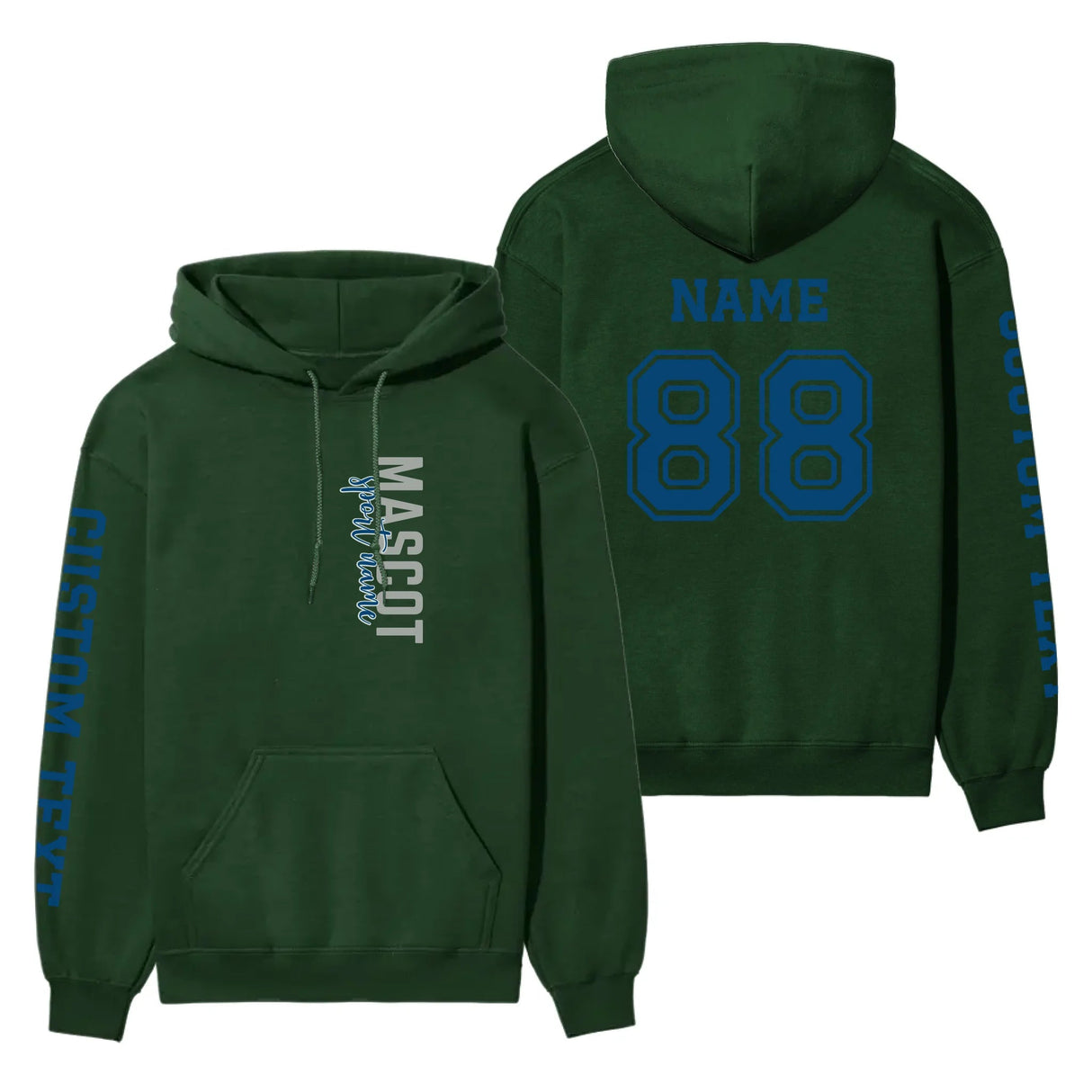 Custom School Spirit on a Hoodie With Mascot & Sport Name With Modern Vertical Design on a Hoodie