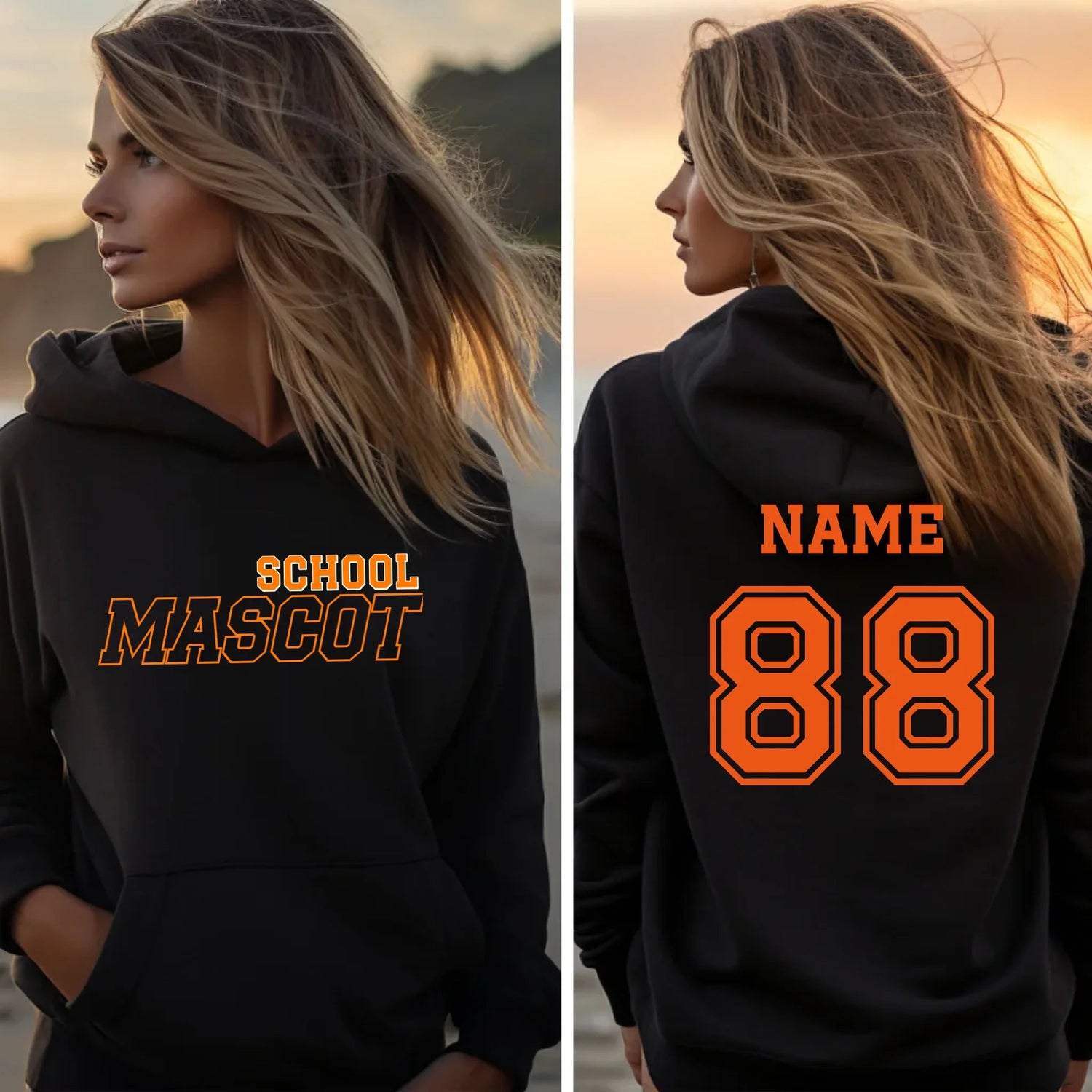 Custom School Spirit on a Hoodie With School and Mascot with Outline Design on a Hoodie