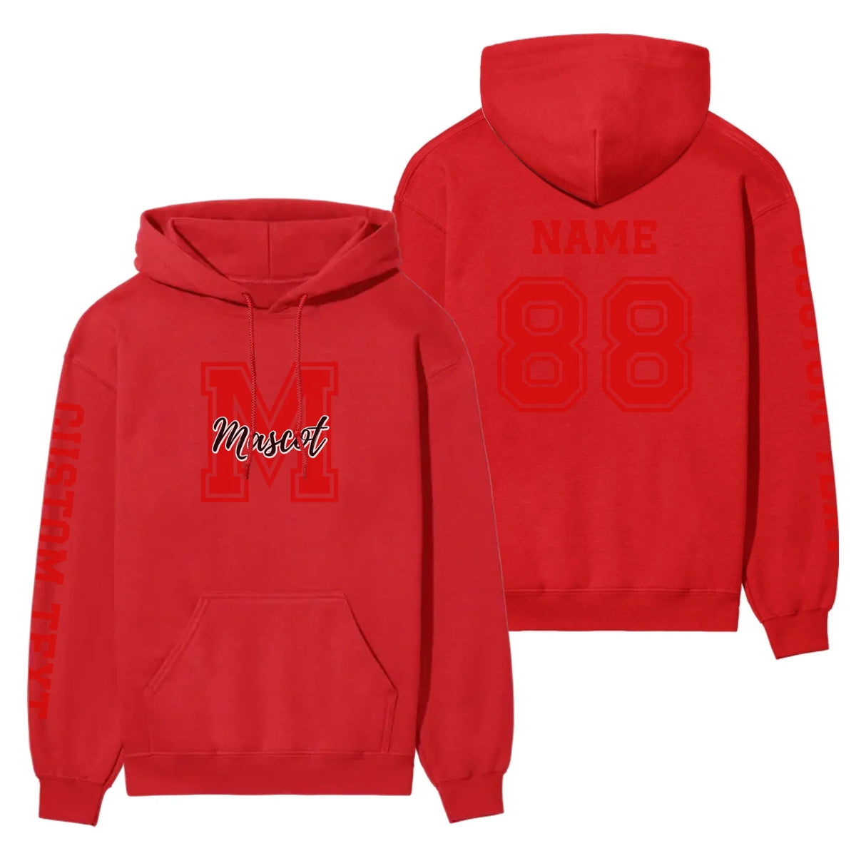 Custom School Mascot on a Hoodie With Large Initial and Mascot Name on a Hoodie
