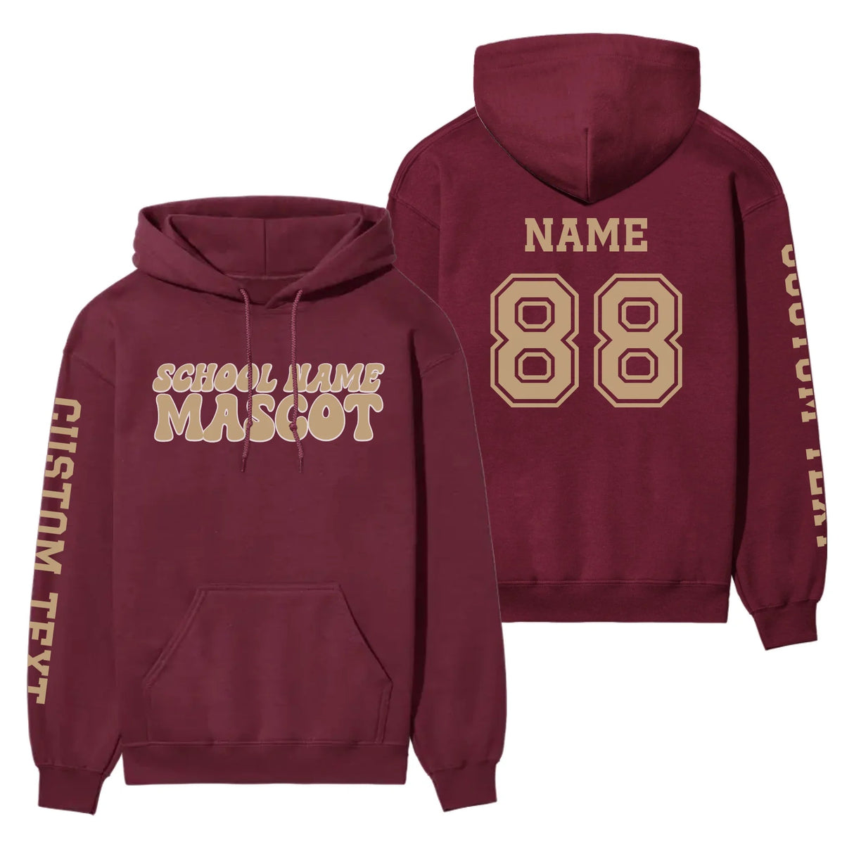 Custom School Spirit on a Hoodie With School and Mascot Name With Retro Design on a Hoodie