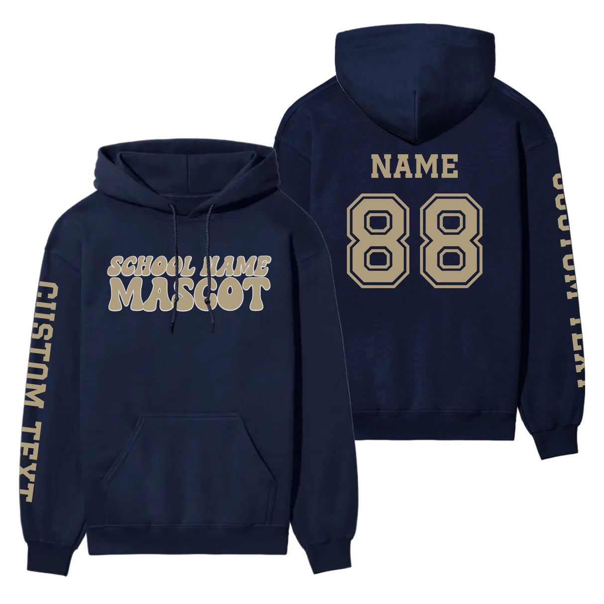 Custom School Spirit on a Hoodie With School and Mascot Name With Retro Design on a Hoodie