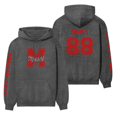 Custom School Mascot on a Hoodie With Large Initial and Mascot Name on a Hoodie