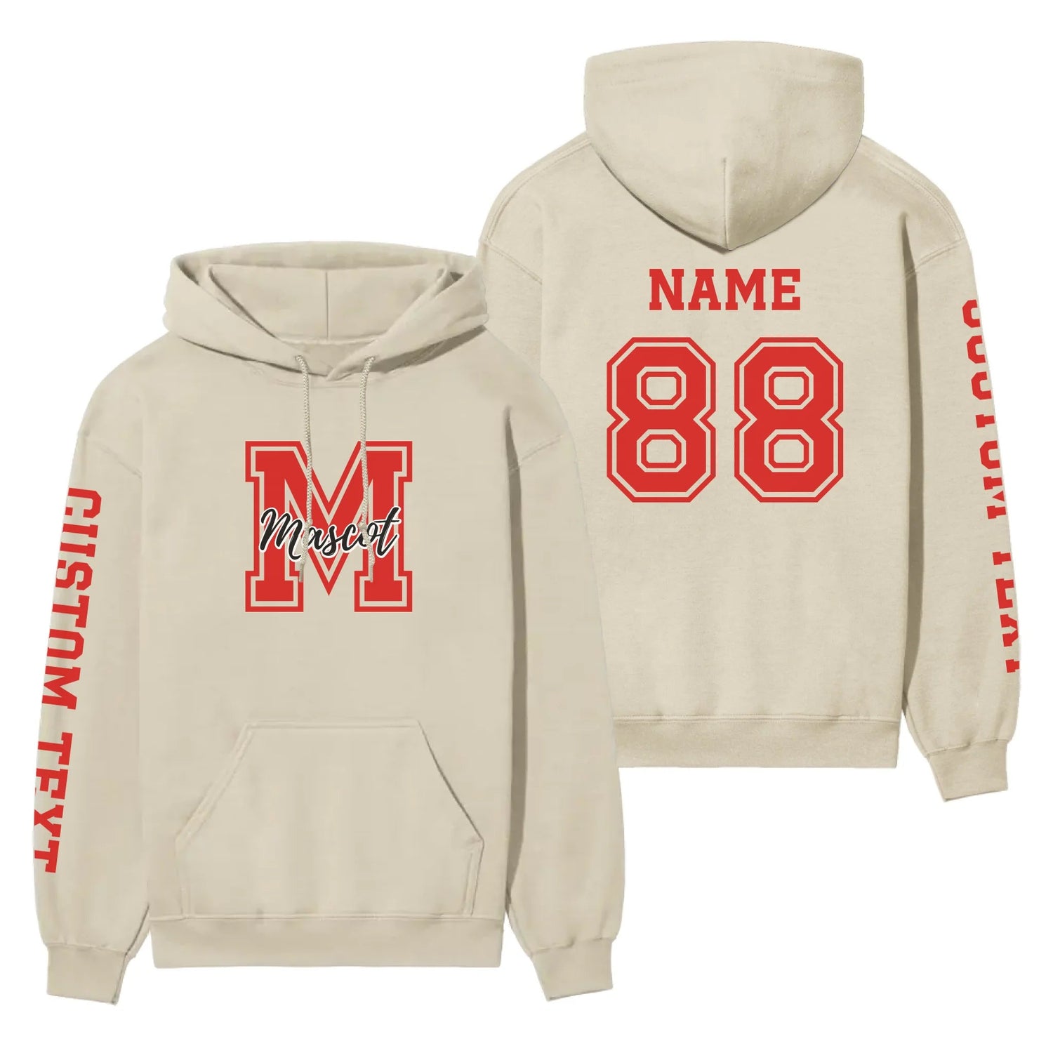 Custom School Mascot on a Hoodie With Large Initial and Mascot Name on a Hoodie