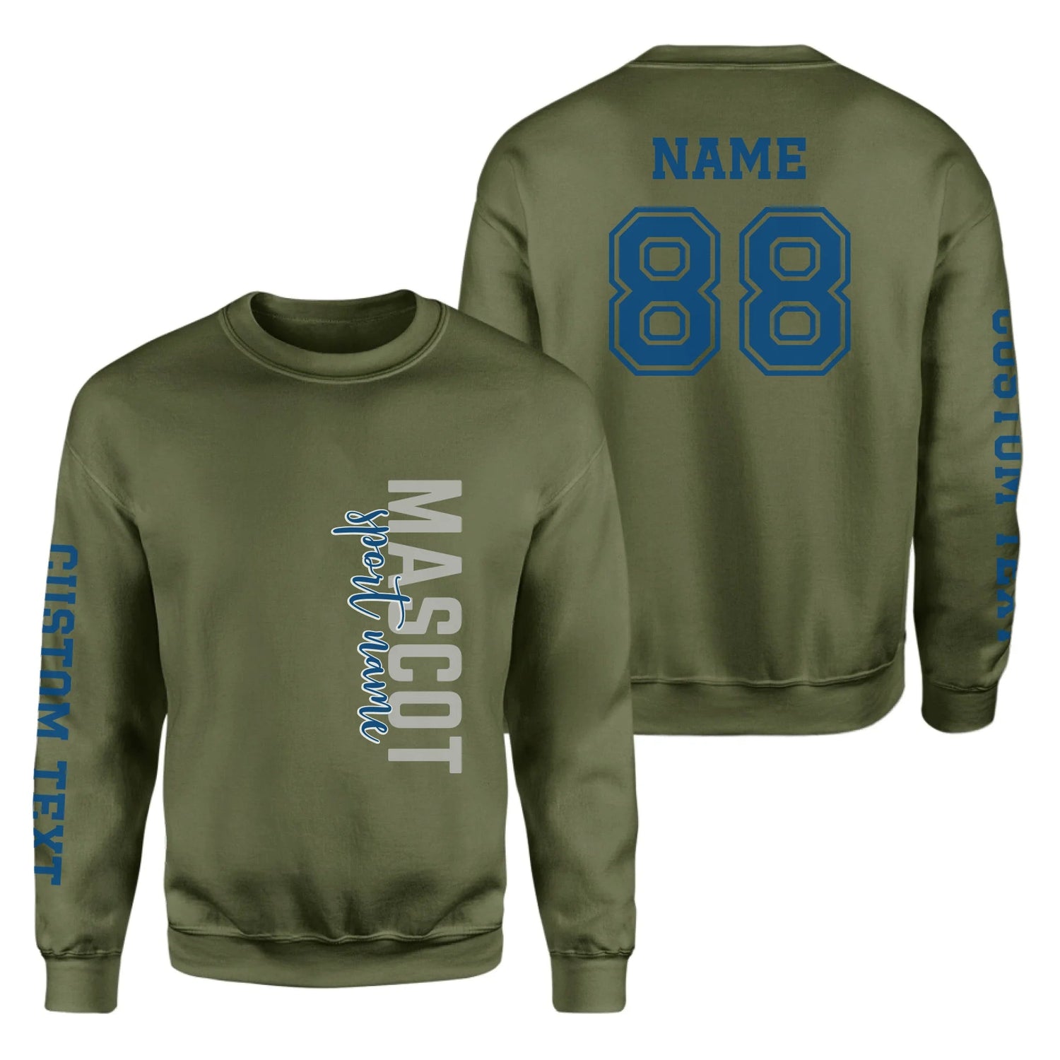 Custom School Spirit on a Sweatshirt With Mascot & Sport Name With Modern Vertical Design on a Sweatshirt