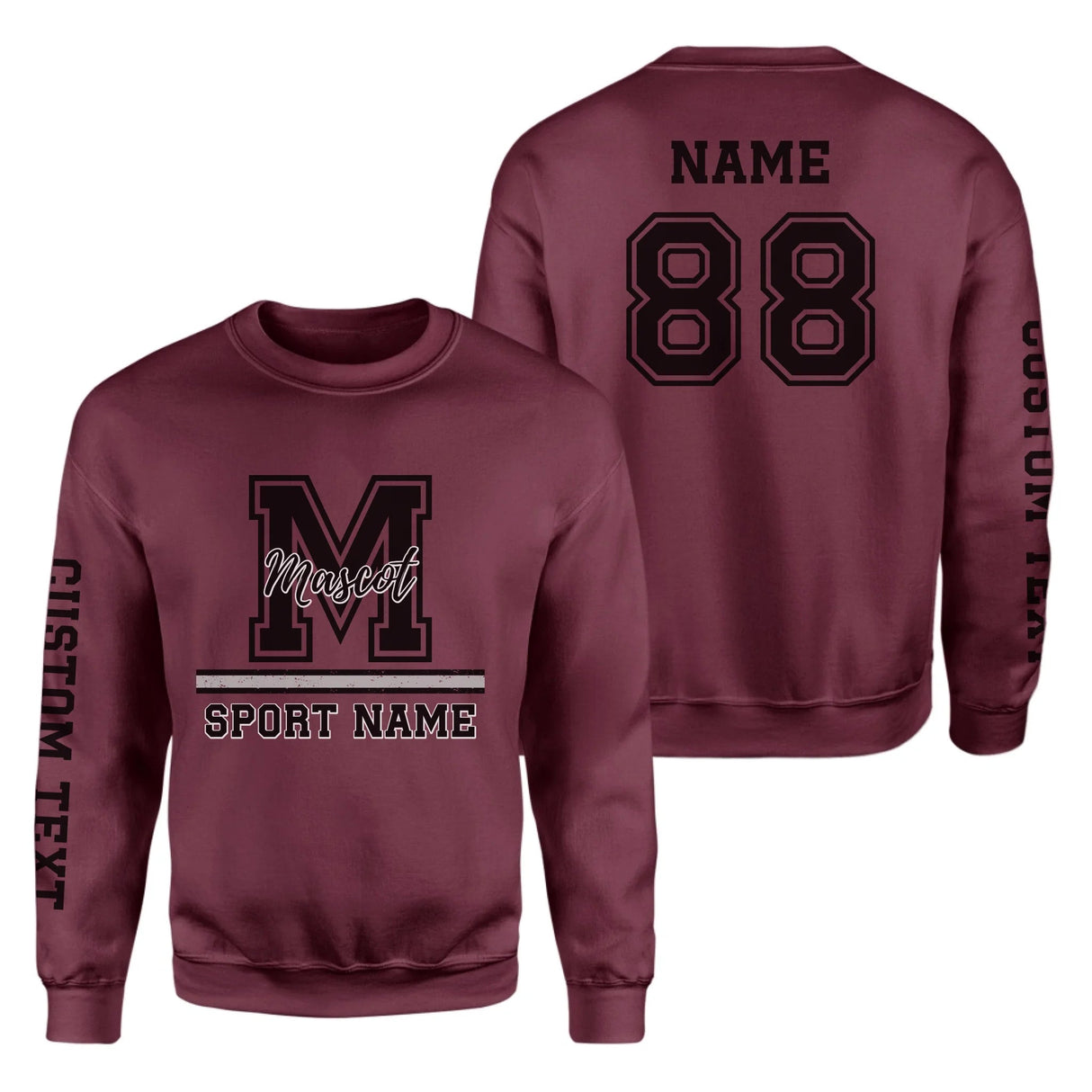 Custom School Mascot on a Sweatshirt With Large Initial, Mascot & Sport Name on a Sweatshirt
