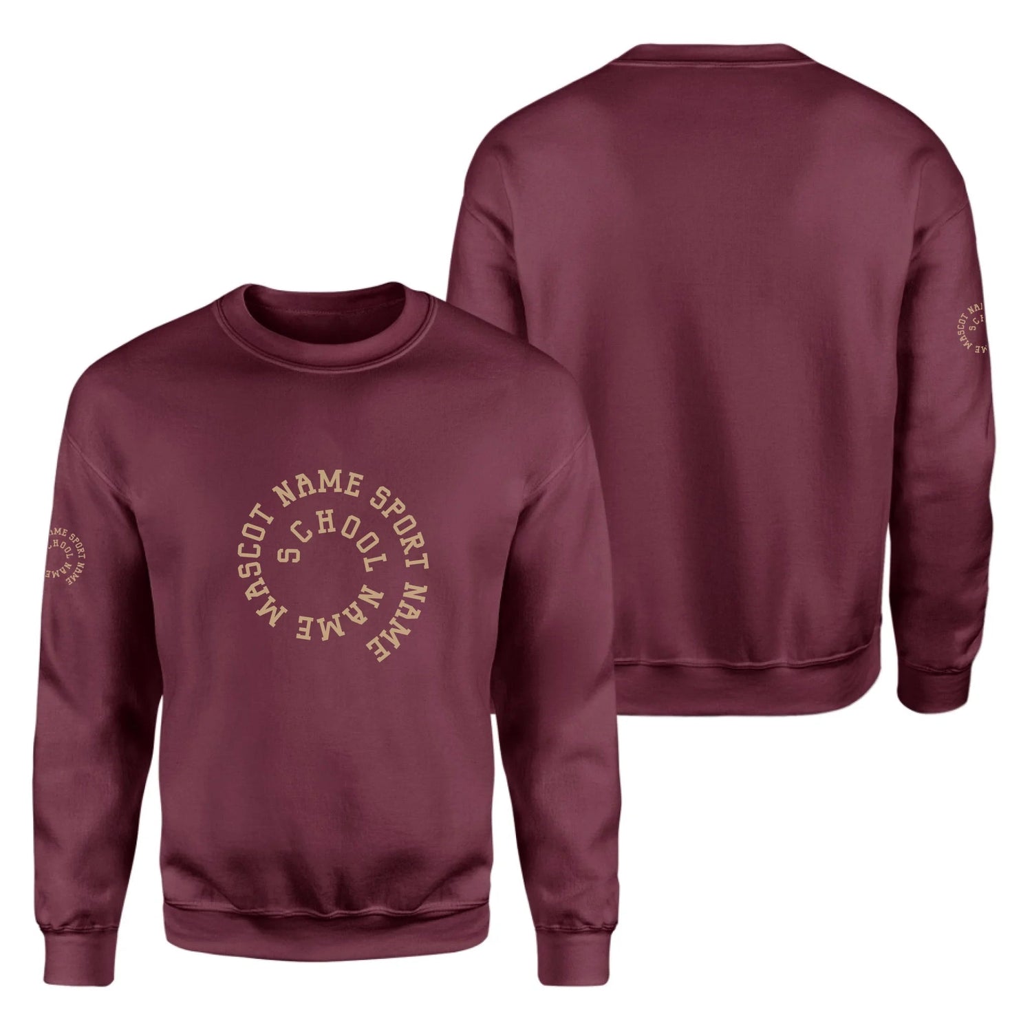 Custom School Spirit on a Sweatshirt With Spiral Text Design on a Sweatshirt