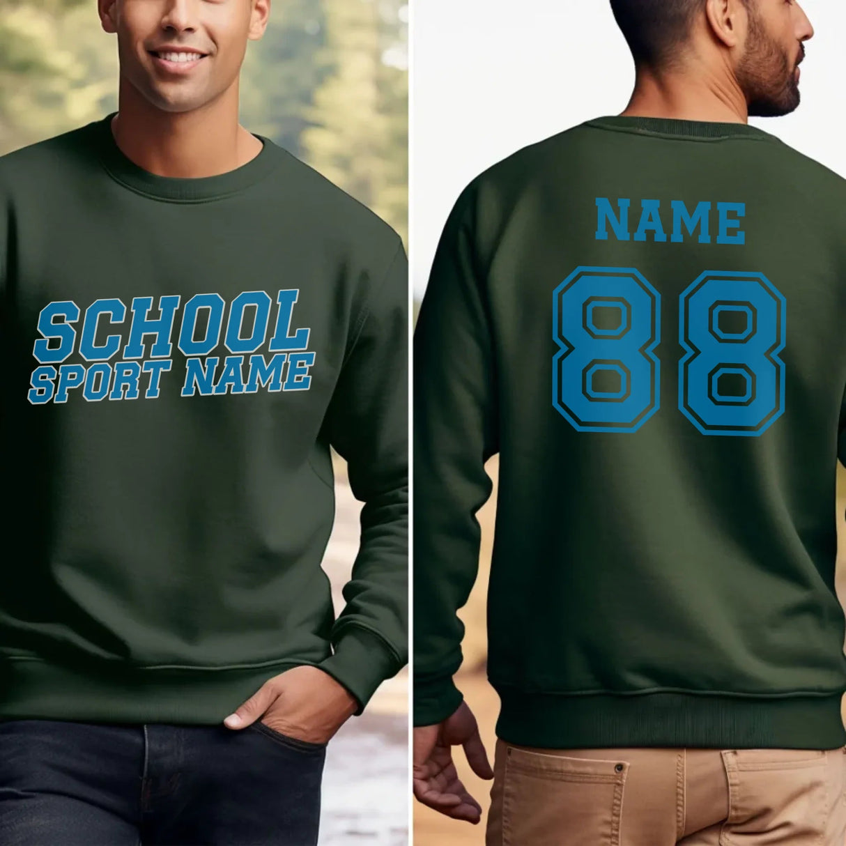Custom School Spirit on a Sweatshirt With School and Mascot Name With Slanted Block Varsity Design on a Sweatshirt