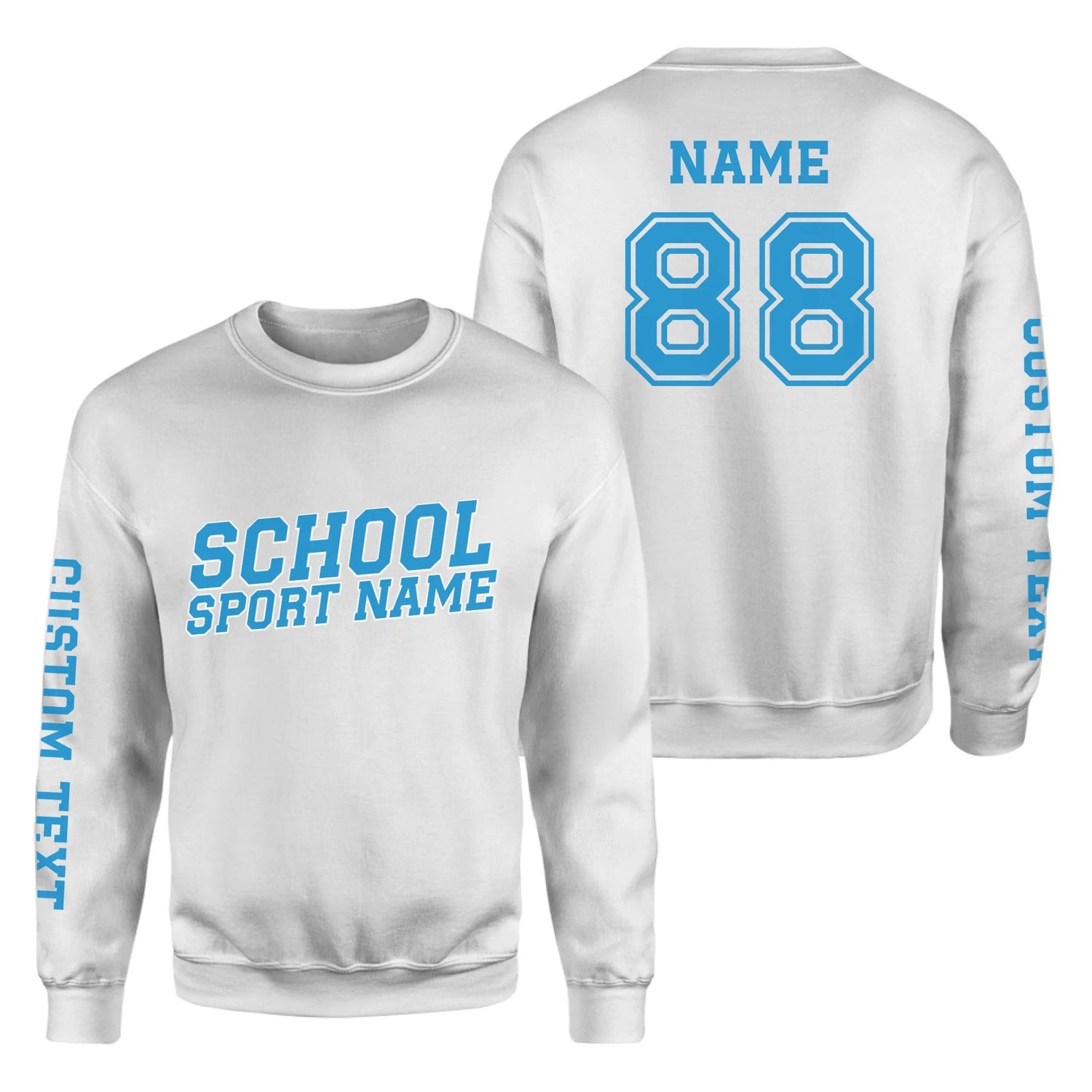 Custom School Spirit on a Sweatshirt With School and Mascot Name With Slanted Block Varsity Design on a Sweatshirt