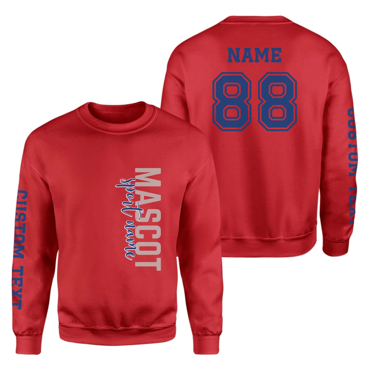 Custom School Spirit on a Sweatshirt With Mascot & Sport Name With Modern Vertical Design on a Sweatshirt