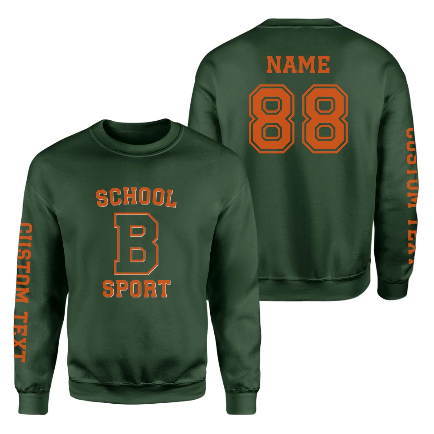 Custom School Spirit on a Sweatshirt With School, Initial & Sport Name With Collegiate Letter Design on a Sweatshirt