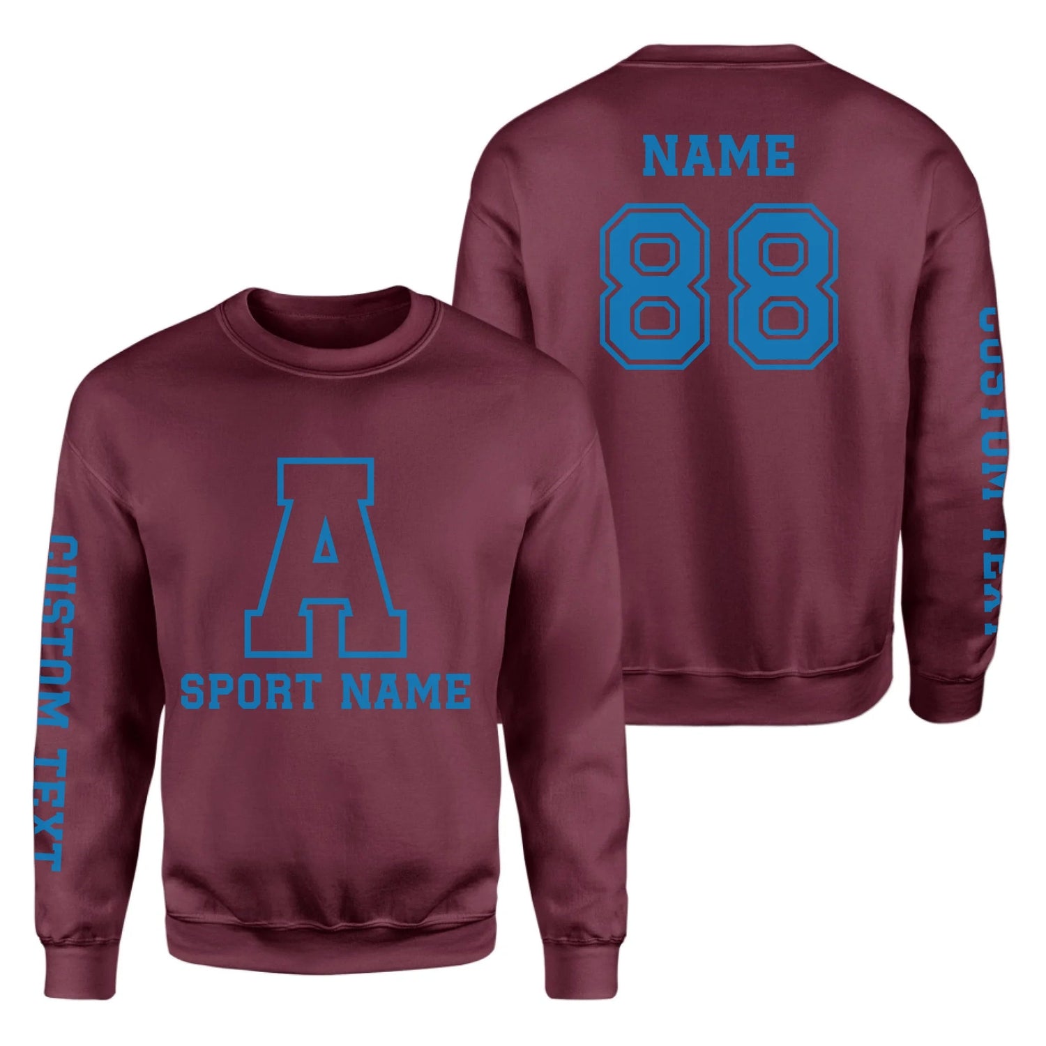 Custom School Spirit on a Sweatshirt With Initial & Sport With Classic Letter Block Design on a Sweatshirt