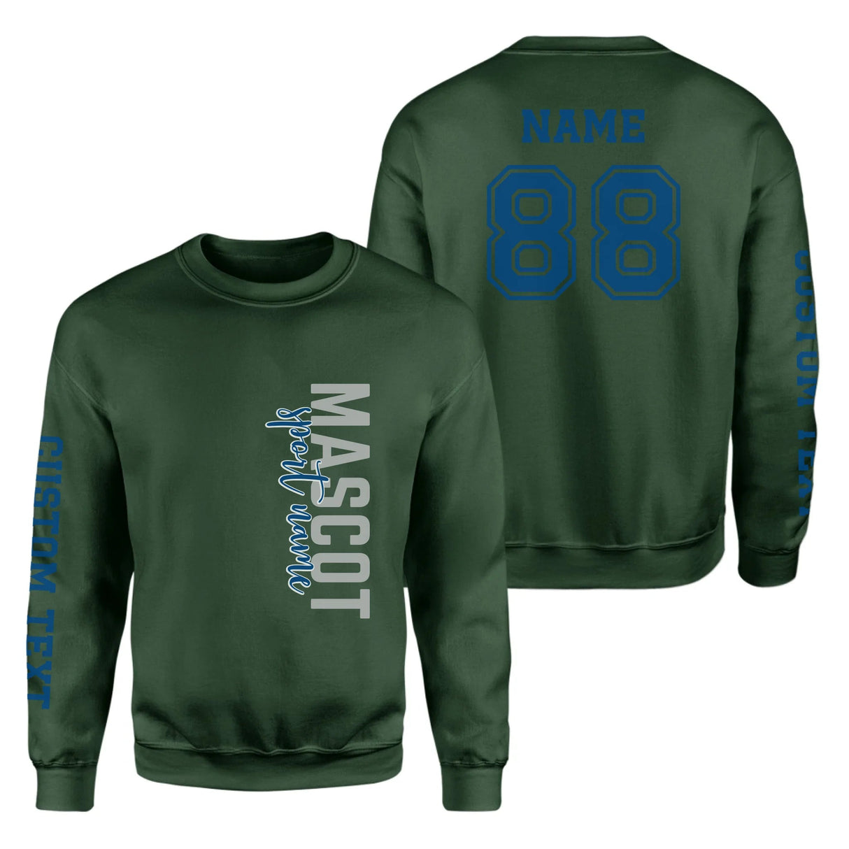 Custom School Spirit on a Sweatshirt With Mascot & Sport Name With Modern Vertical Design on a Sweatshirt