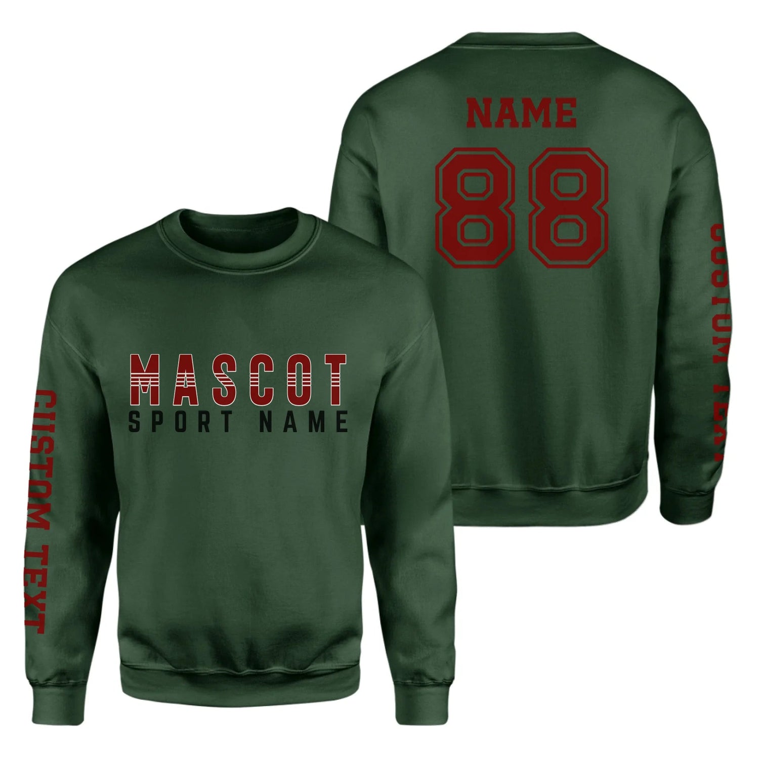 Custom School Spirit on a Sweatshirt With Mascot and Sport With Striped Text Design on a Sweatshirt