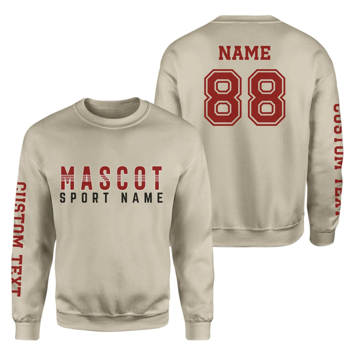 Custom School Spirit on a Sweatshirt With Mascot and Sport With Striped Text Design on a Sweatshirt