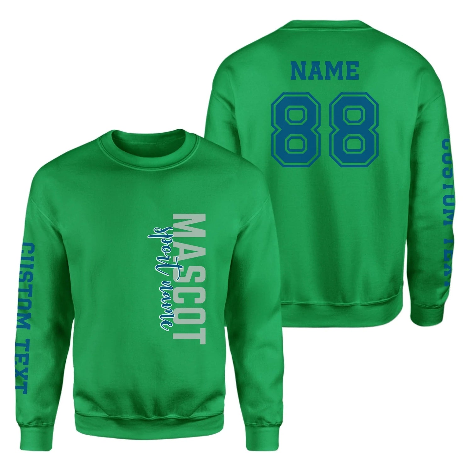 Custom School Spirit on a Sweatshirt With Mascot & Sport Name With Modern Vertical Design on a Sweatshirt
