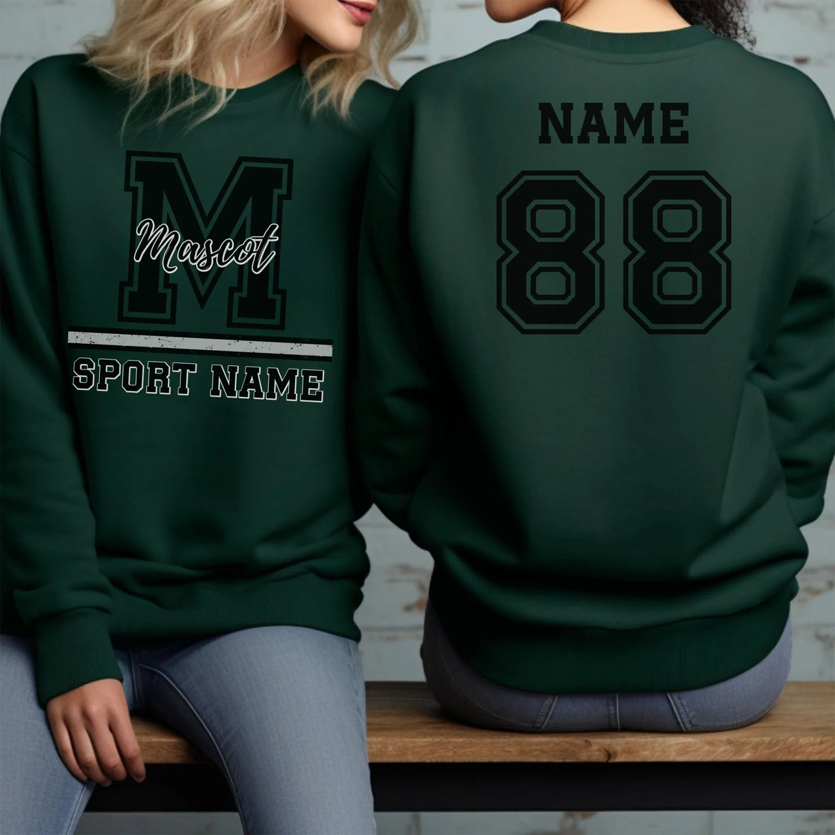 Custom School Mascot on a Sweatshirt With Large Initial, Mascot & Sport Name on a Sweatshirt