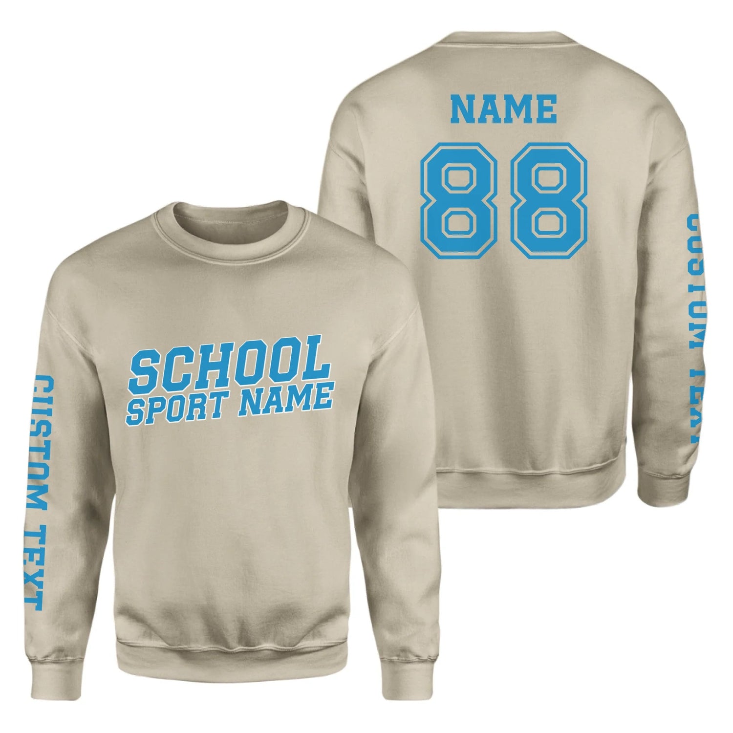 Custom School Spirit on a Sweatshirt With School and Mascot Name With Slanted Block Varsity Design on a Sweatshirt