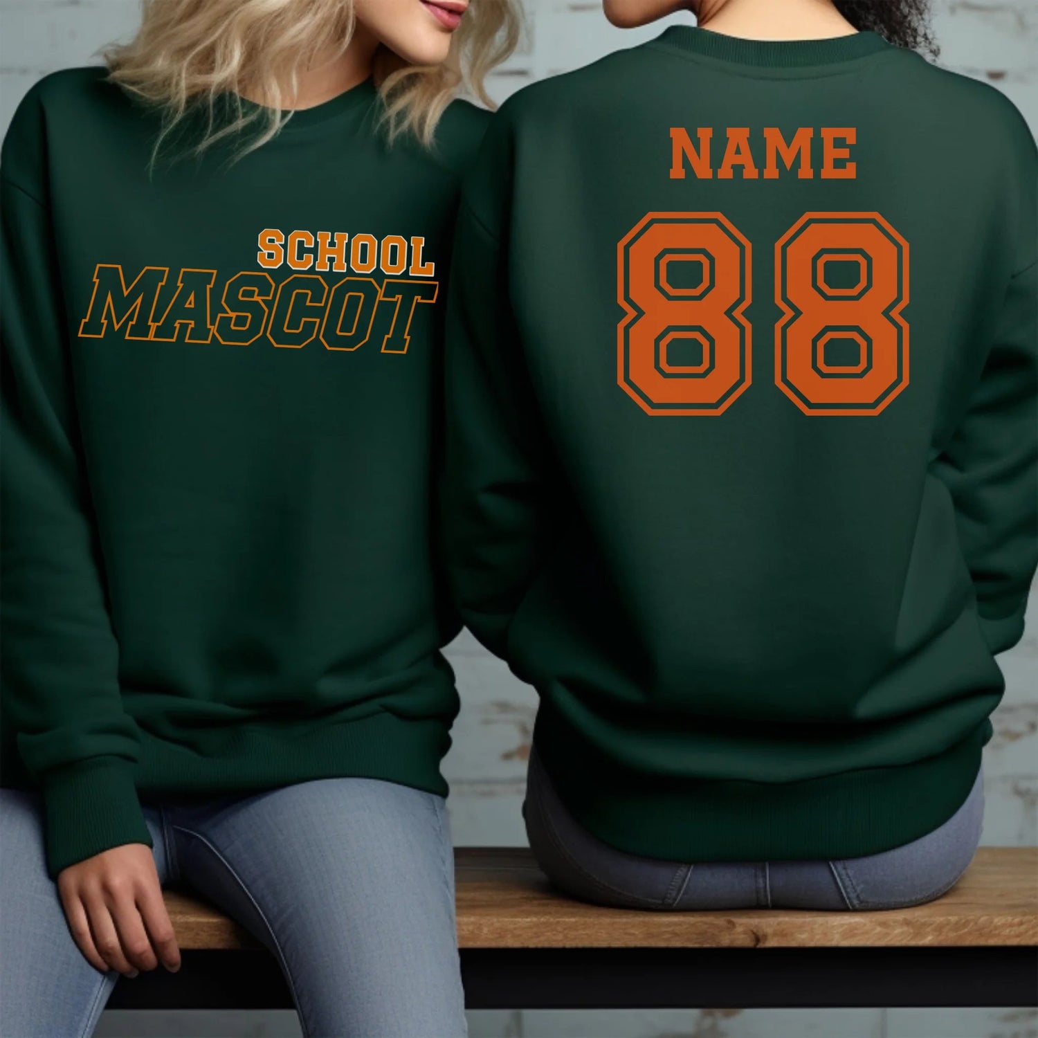 Custom School Spirit on a Sweatshirt With School and Mascot with Outline Design on a Sweatshirt
