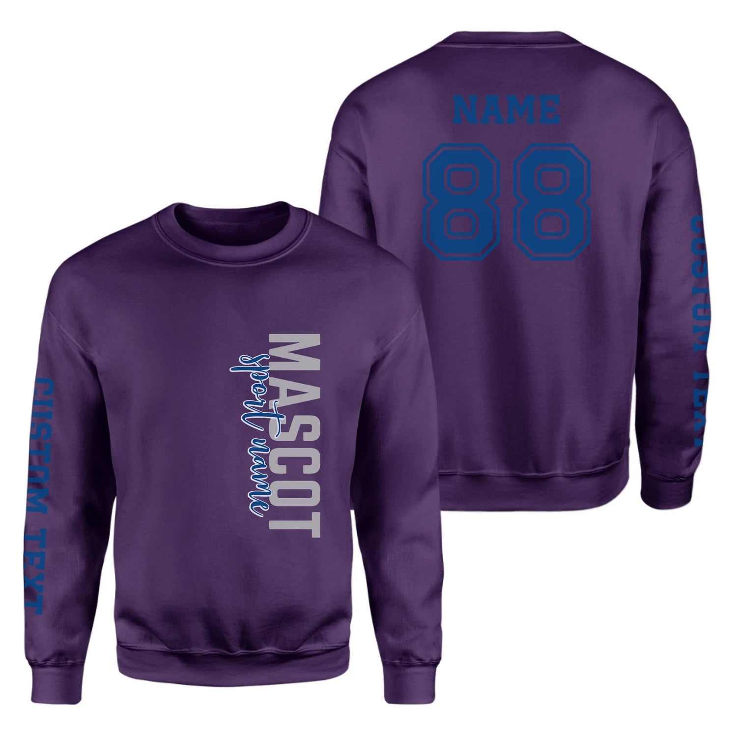 Custom School Spirit on a Sweatshirt With Mascot & Sport Name With Modern Vertical Design on a Sweatshirt