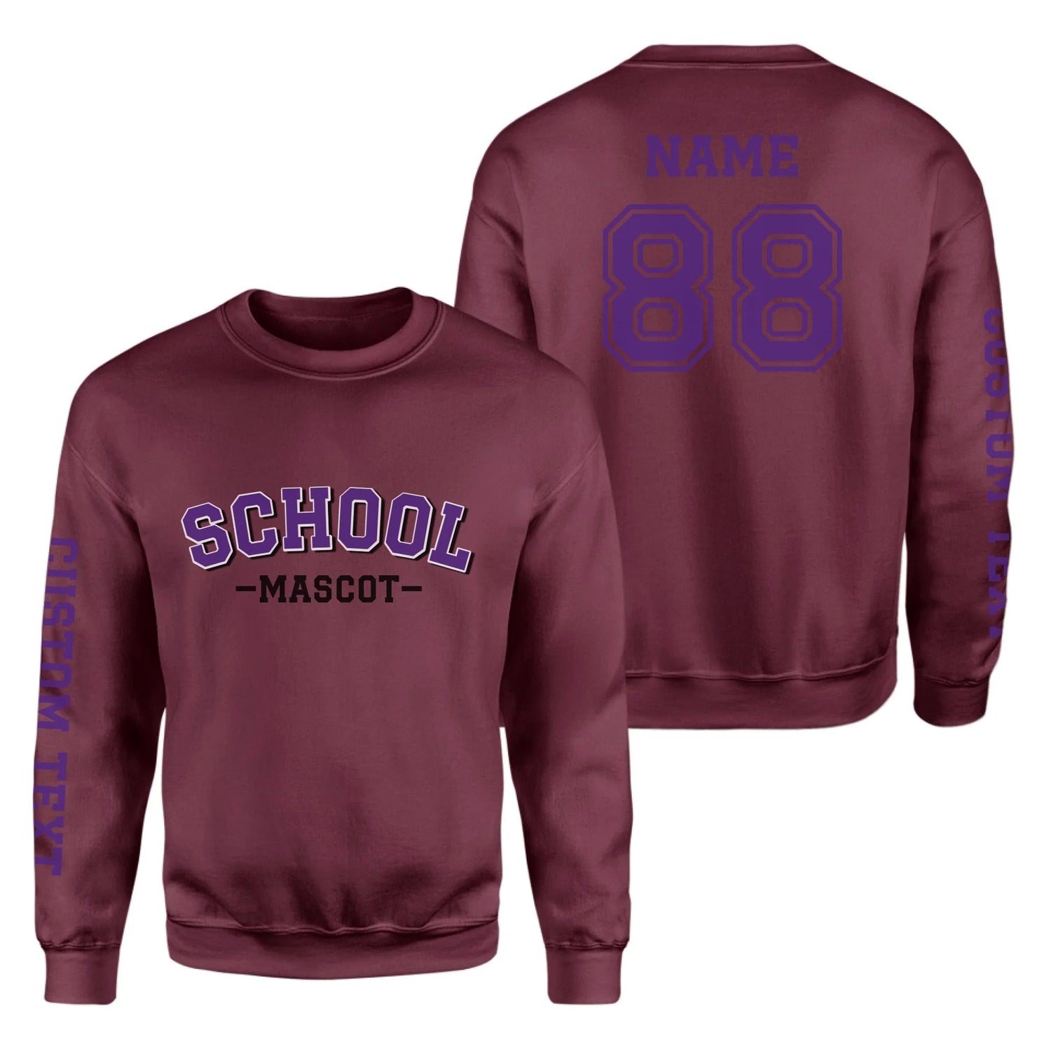 Custom School Spirit on a Sweatshirt With School and Mascot Name With Classic Arch Design on a Sweatshirt